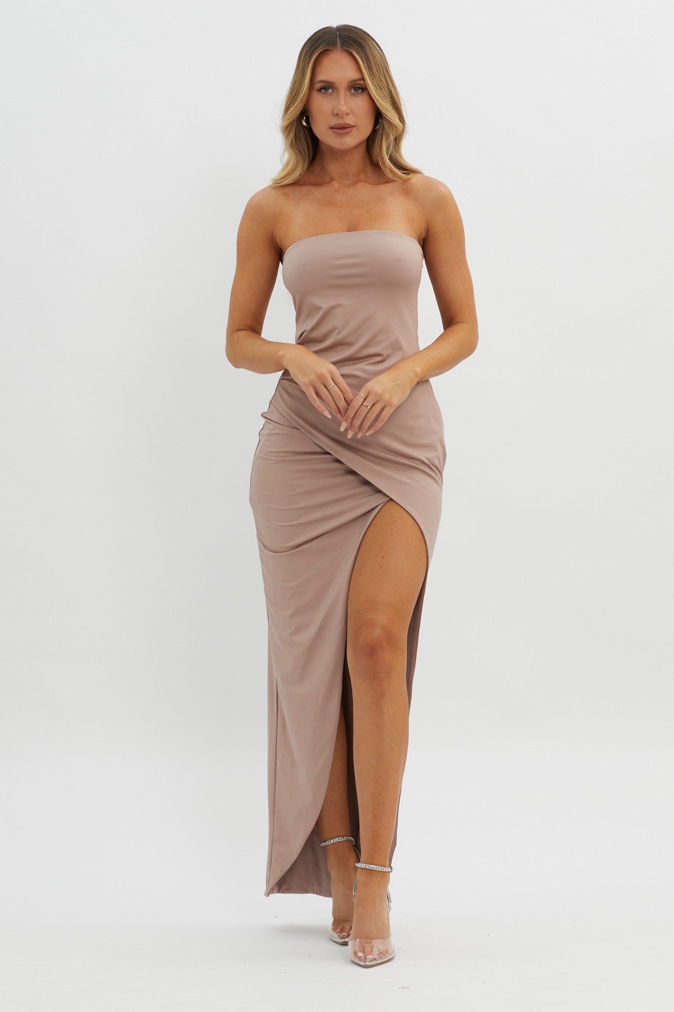 Evette Strapless Split Maxi Dress Tawny-Maymioy