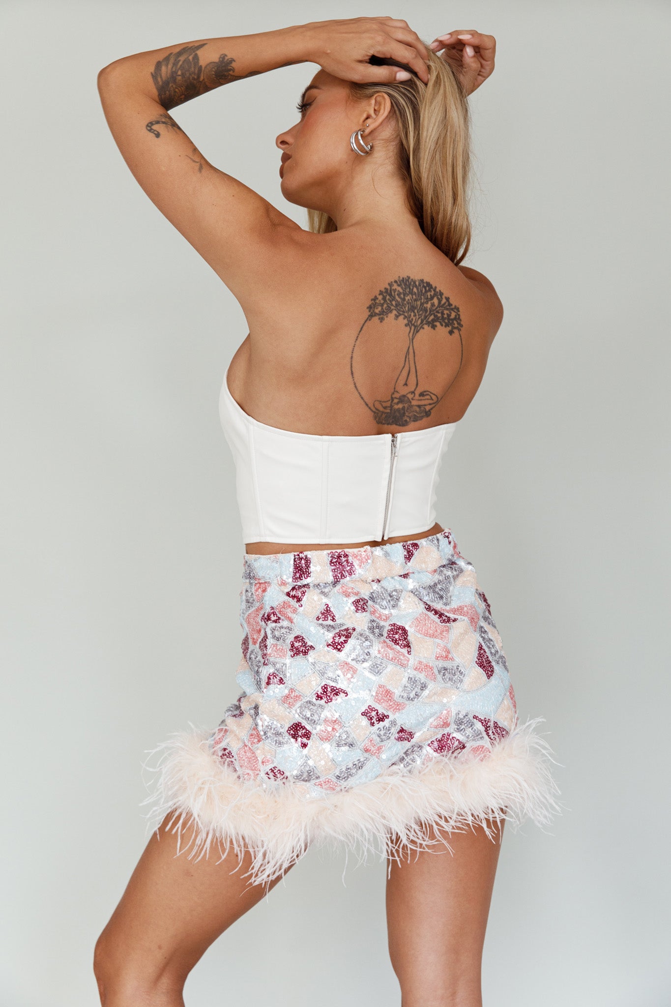 Sunset Boulevard Sequin Feather Mini Skirt Multi-Maymioy