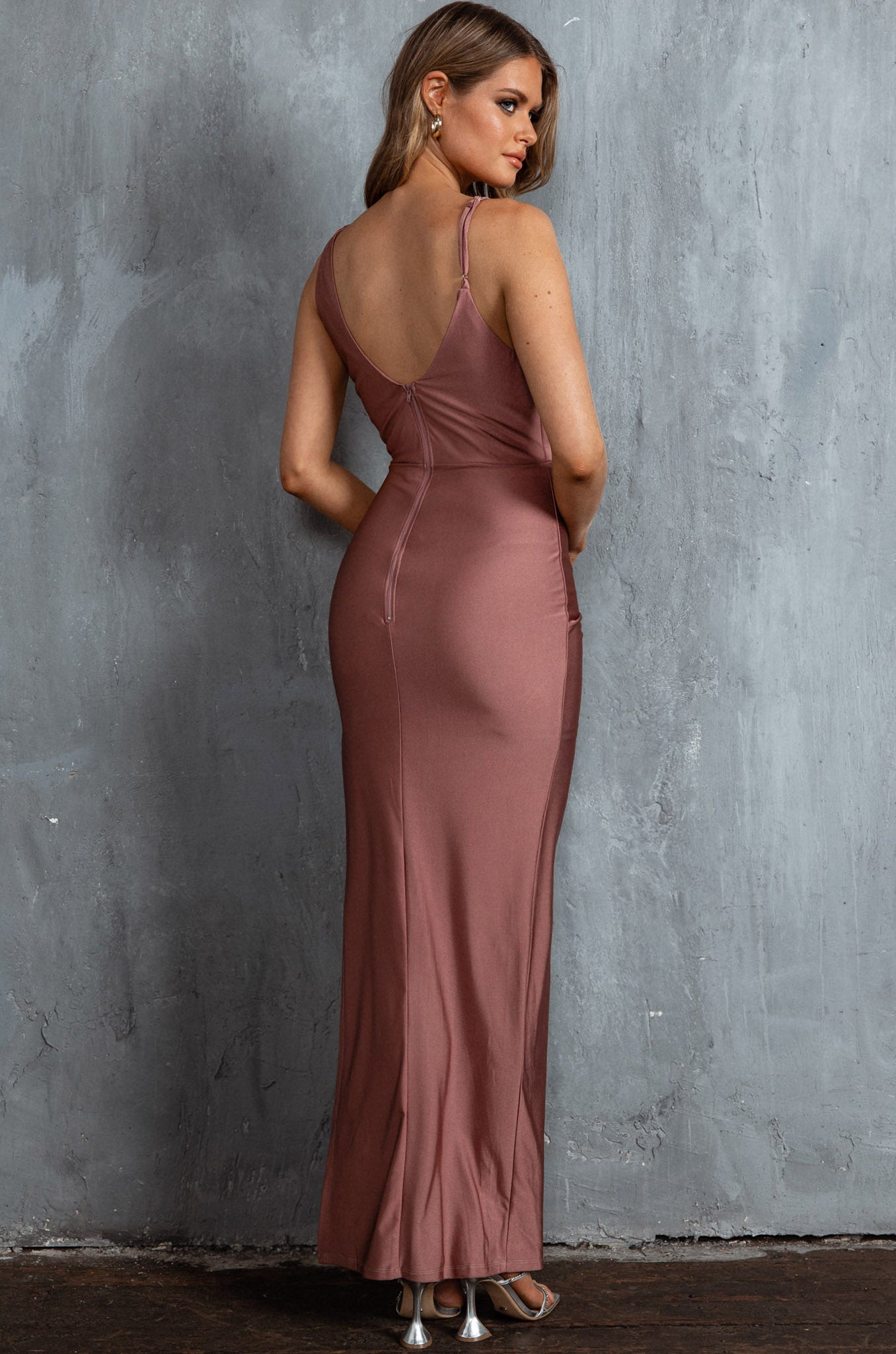 Florentina Thigh Split Maxi Dress Rose Gold-Maymioy