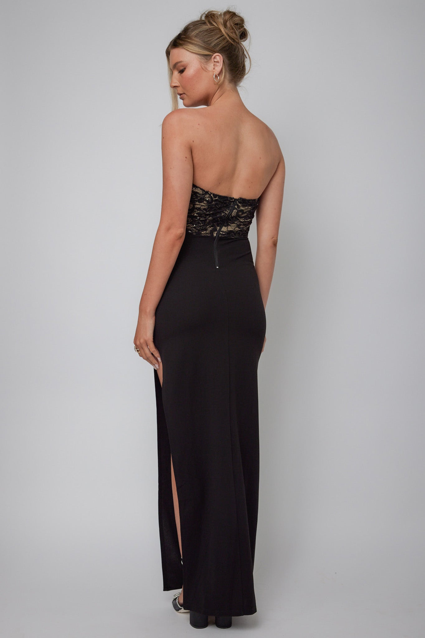 Maravilla Lace Bodice Maxi Dress Black/Nude-Maymioy