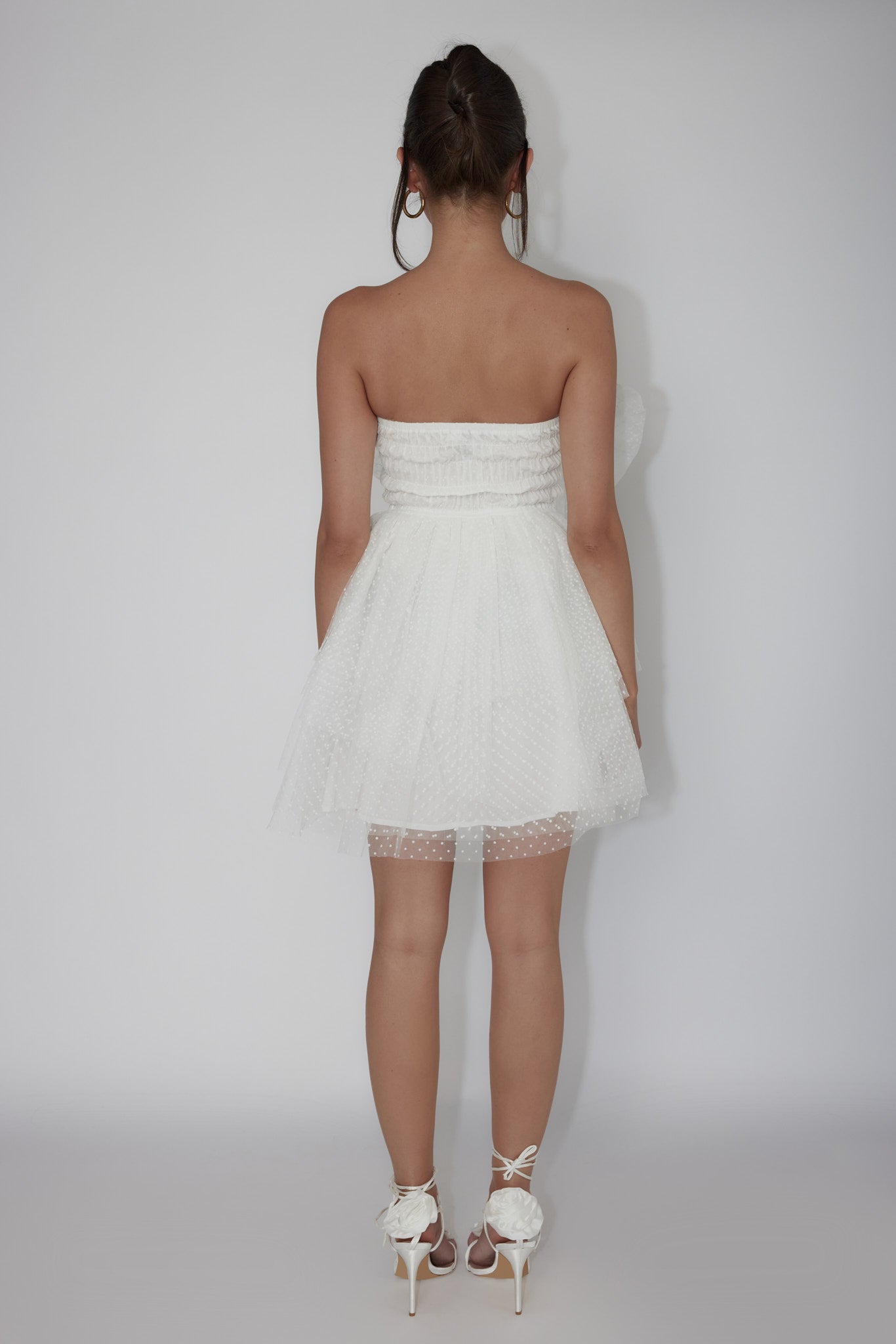 Deana Bow Bust Strapless Mini Dress Spotty White-Maymioy