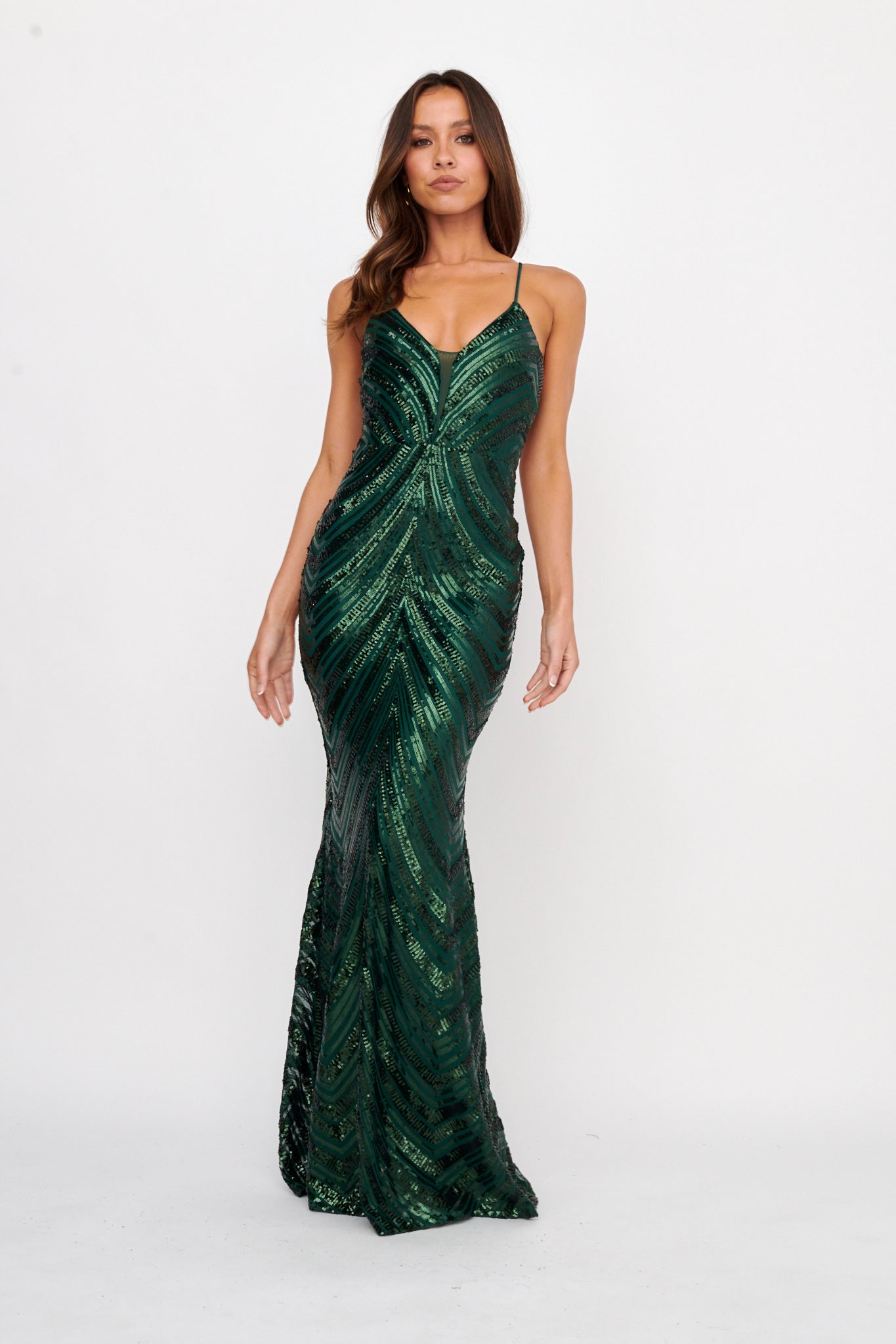 Dalila Open Tied Back Sequin Maxi Dress Hunter-Maymioy