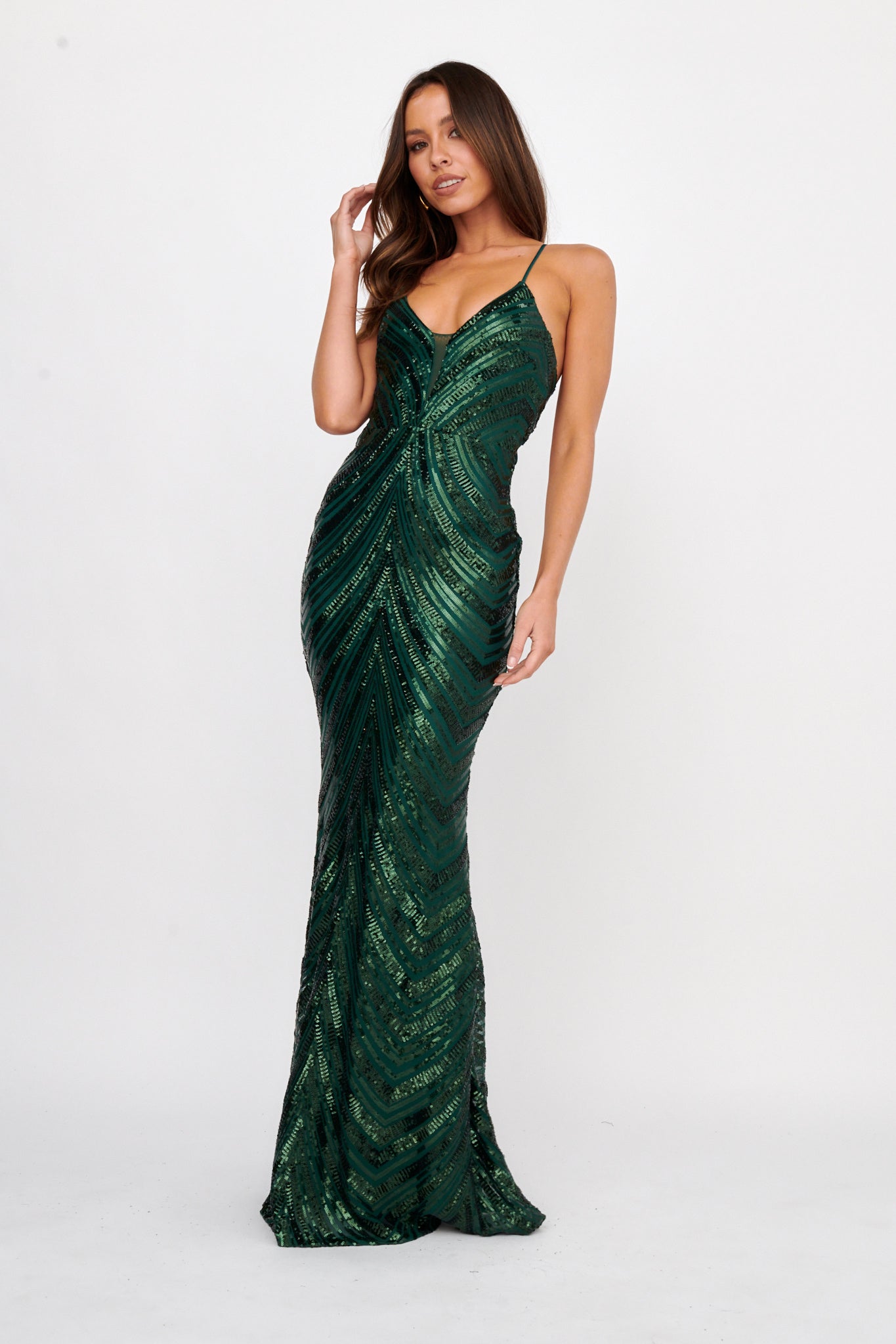 Dalila Open Tied Back Sequin Maxi Dress Hunter-Maymioy
