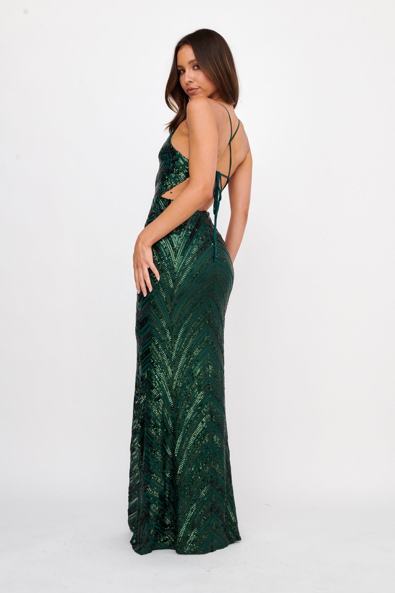 Dalila Open Tied Back Sequin Maxi Dress Hunter-Maymioy
