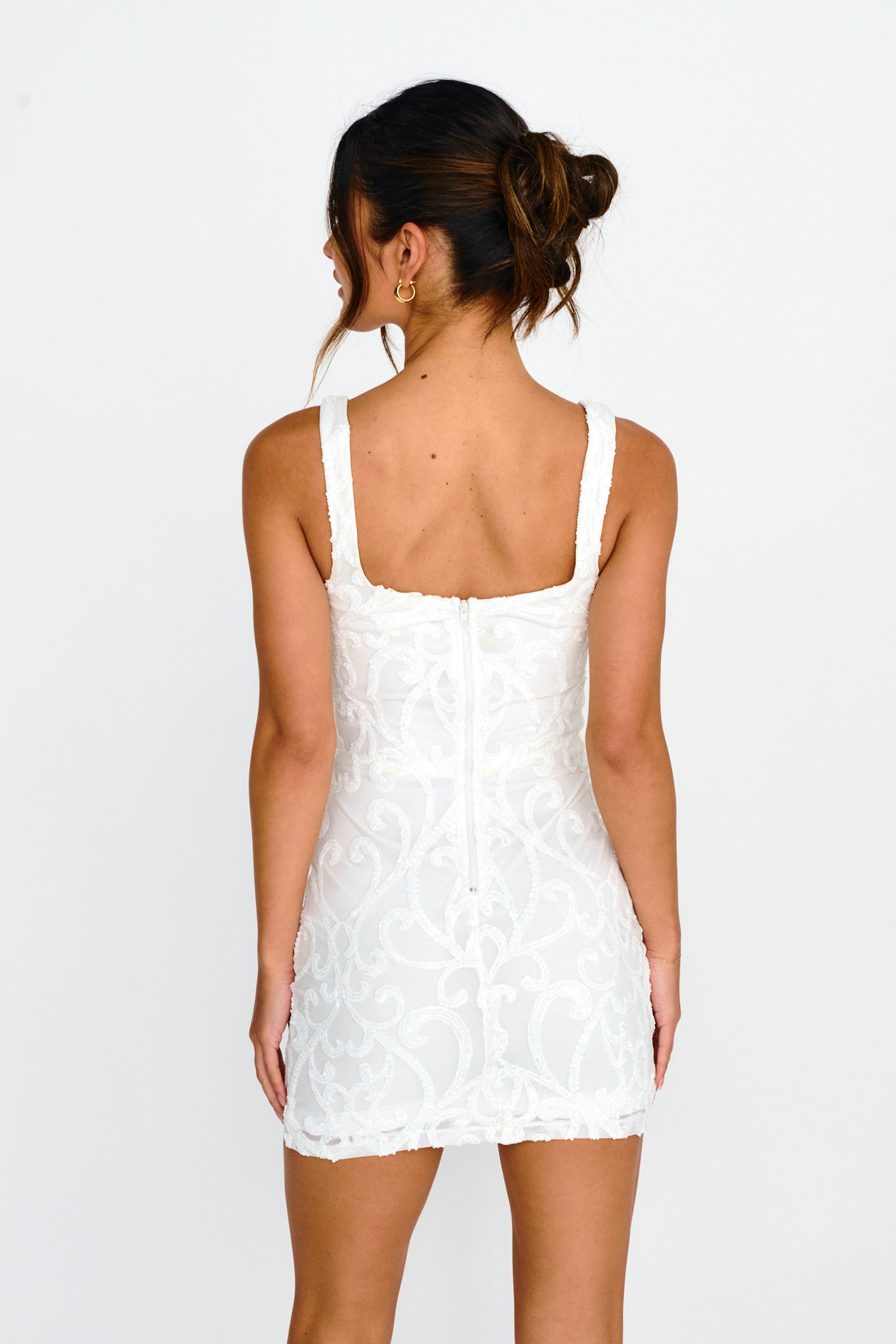 Kaden Sequin Embellished Mini Dress White-Maymioy