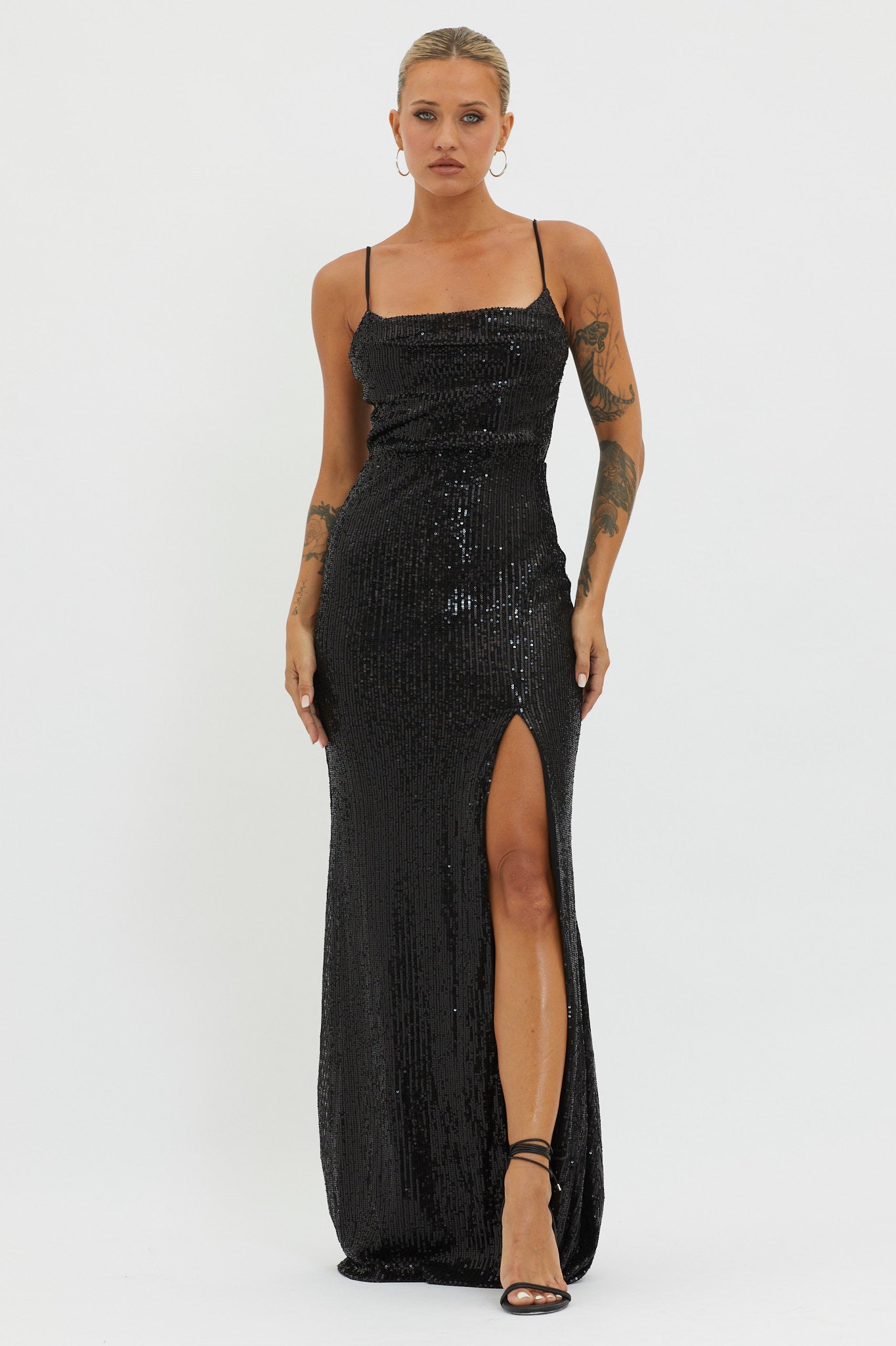 Kerene Spit Sequin Maxi Dress Black-Maymioy