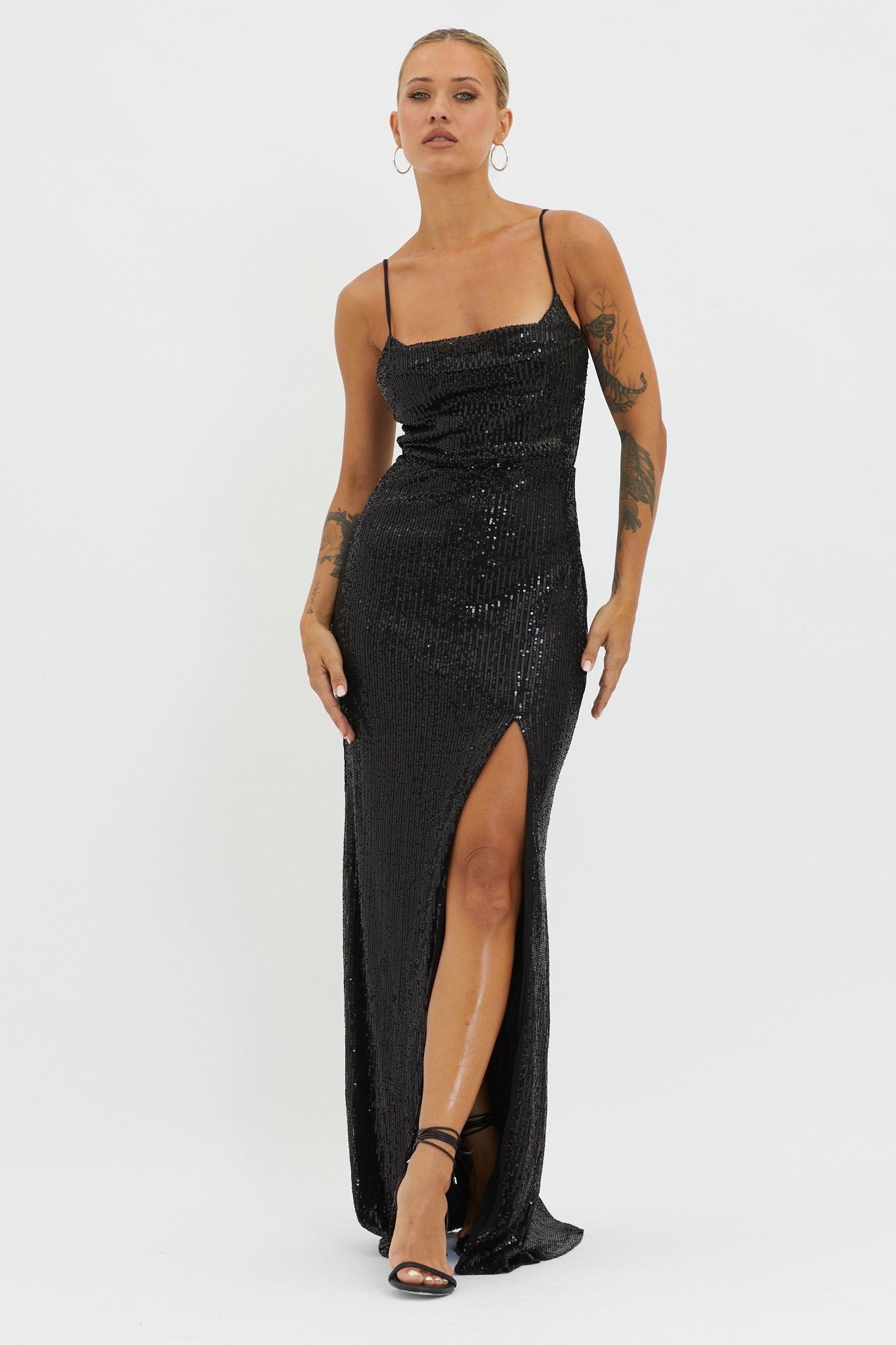 Kerene Spit Sequin Maxi Dress Black-Maymioy