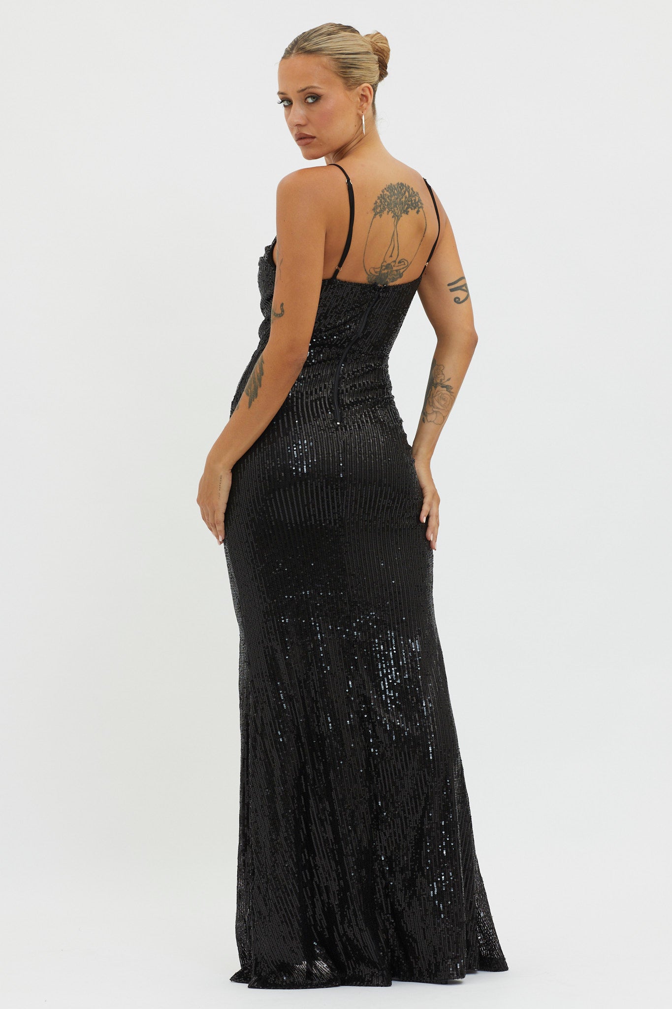 Kerene Spit Sequin Maxi Dress Black-Maymioy