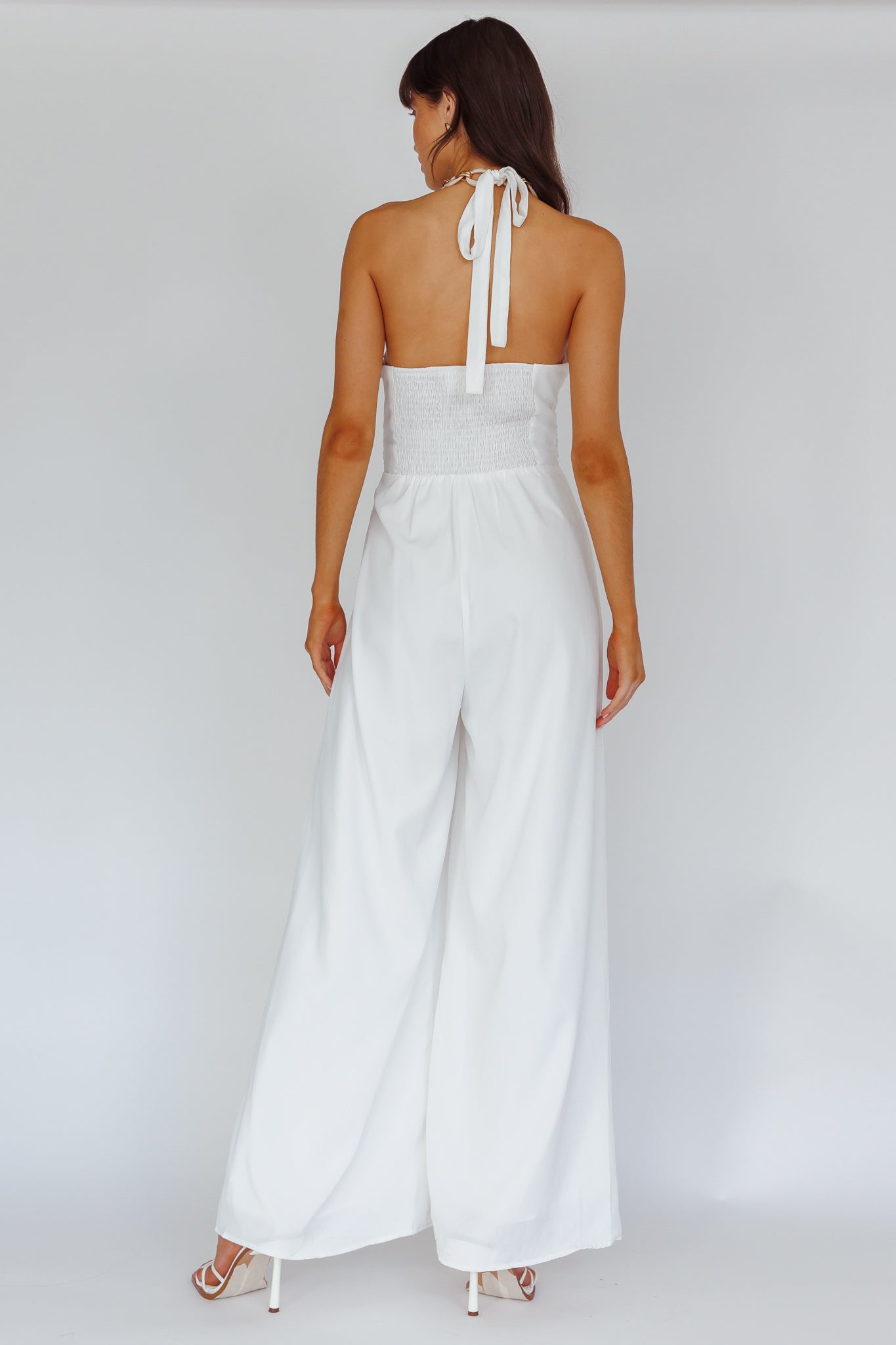 Golden Moon Chain Halter Jumpsuit White-Maymioy
