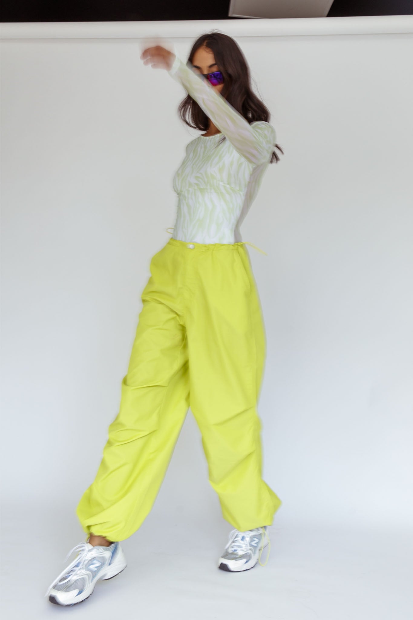 Break Dance Wide Leg Drawstring Pants Lime-Maymioy