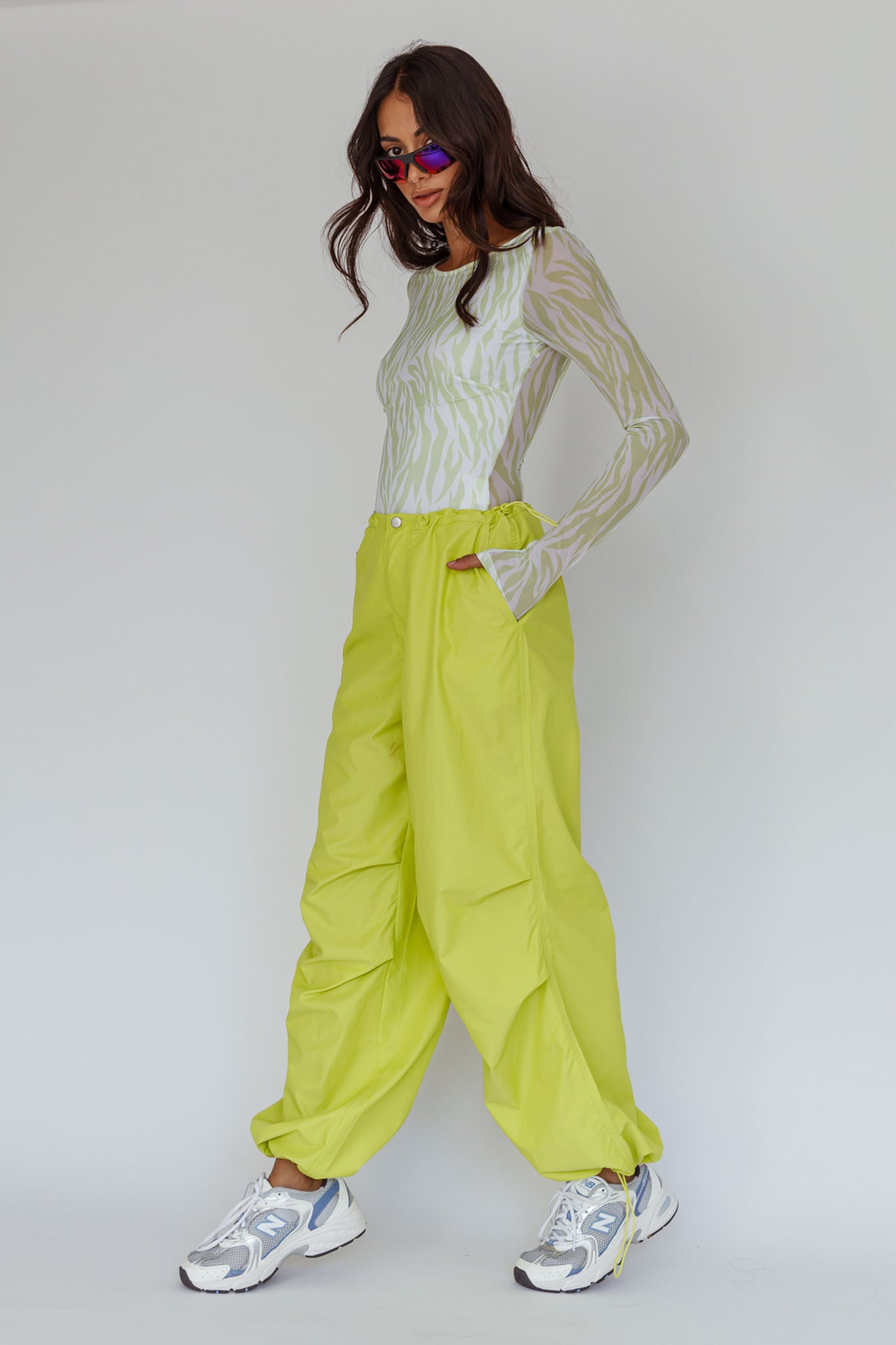 Break Dance Wide Leg Drawstring Pants Lime-Maymioy