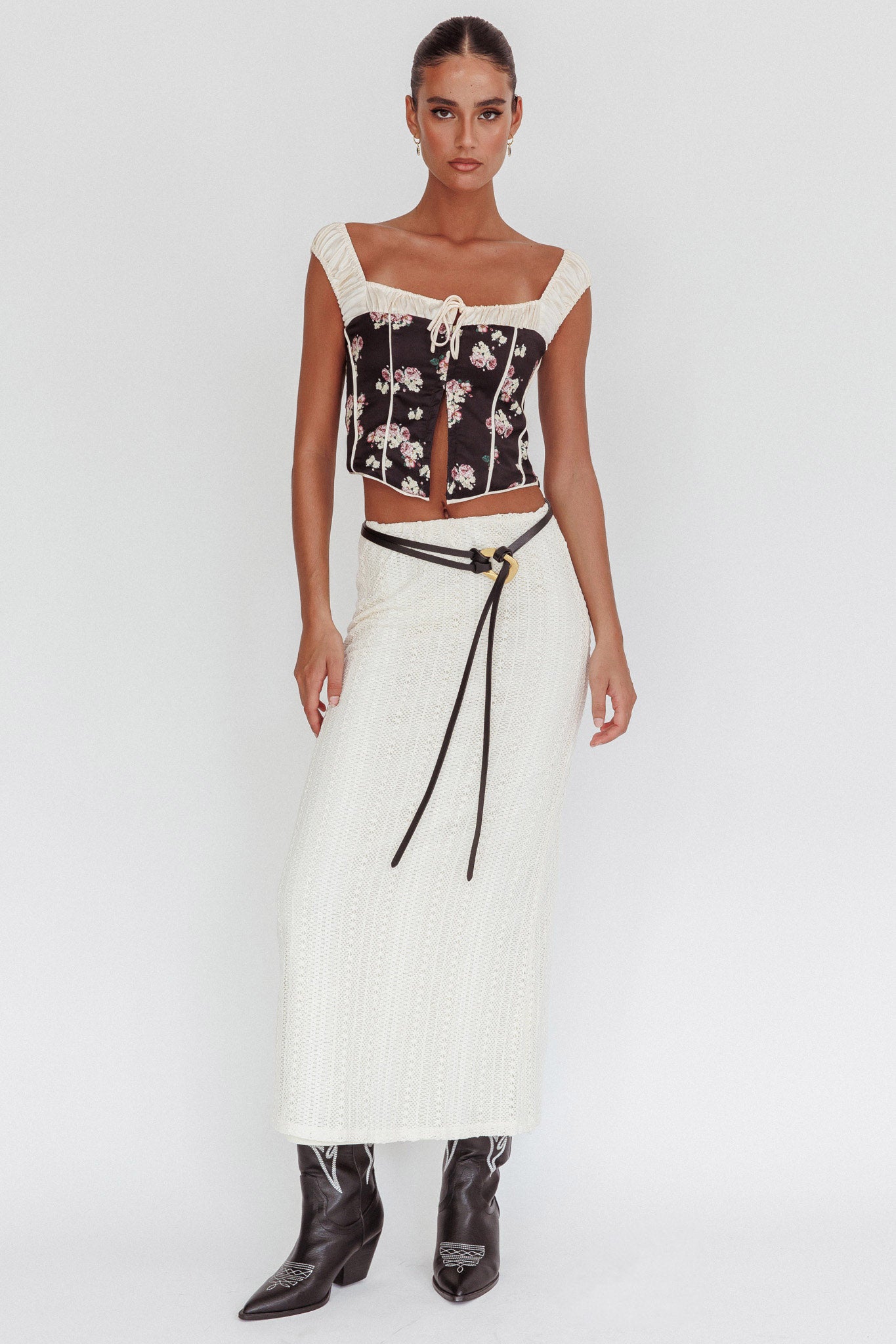 Take A Chance Drawstring Neckline Top Black-Maymioy