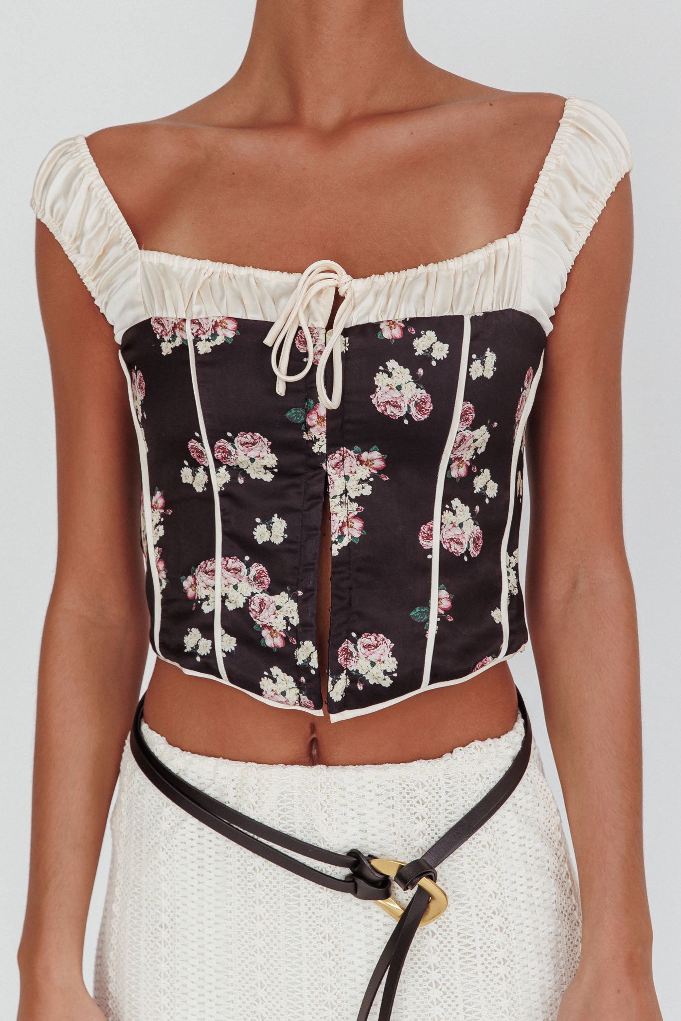 Take A Chance Drawstring Neckline Top Black-Maymioy