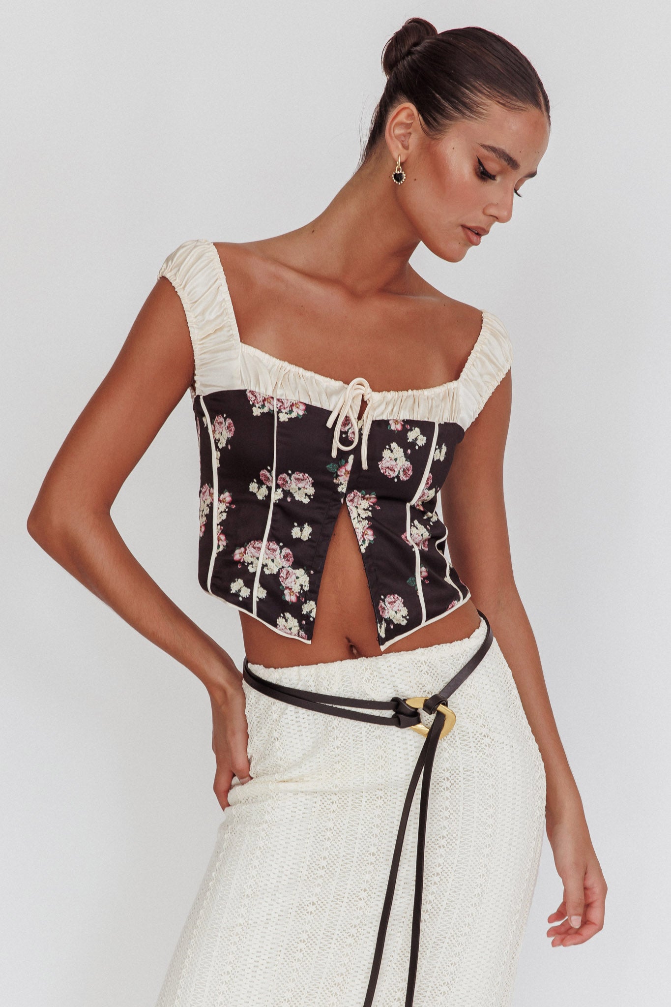Take A Chance Drawstring Neckline Top Black-Maymioy