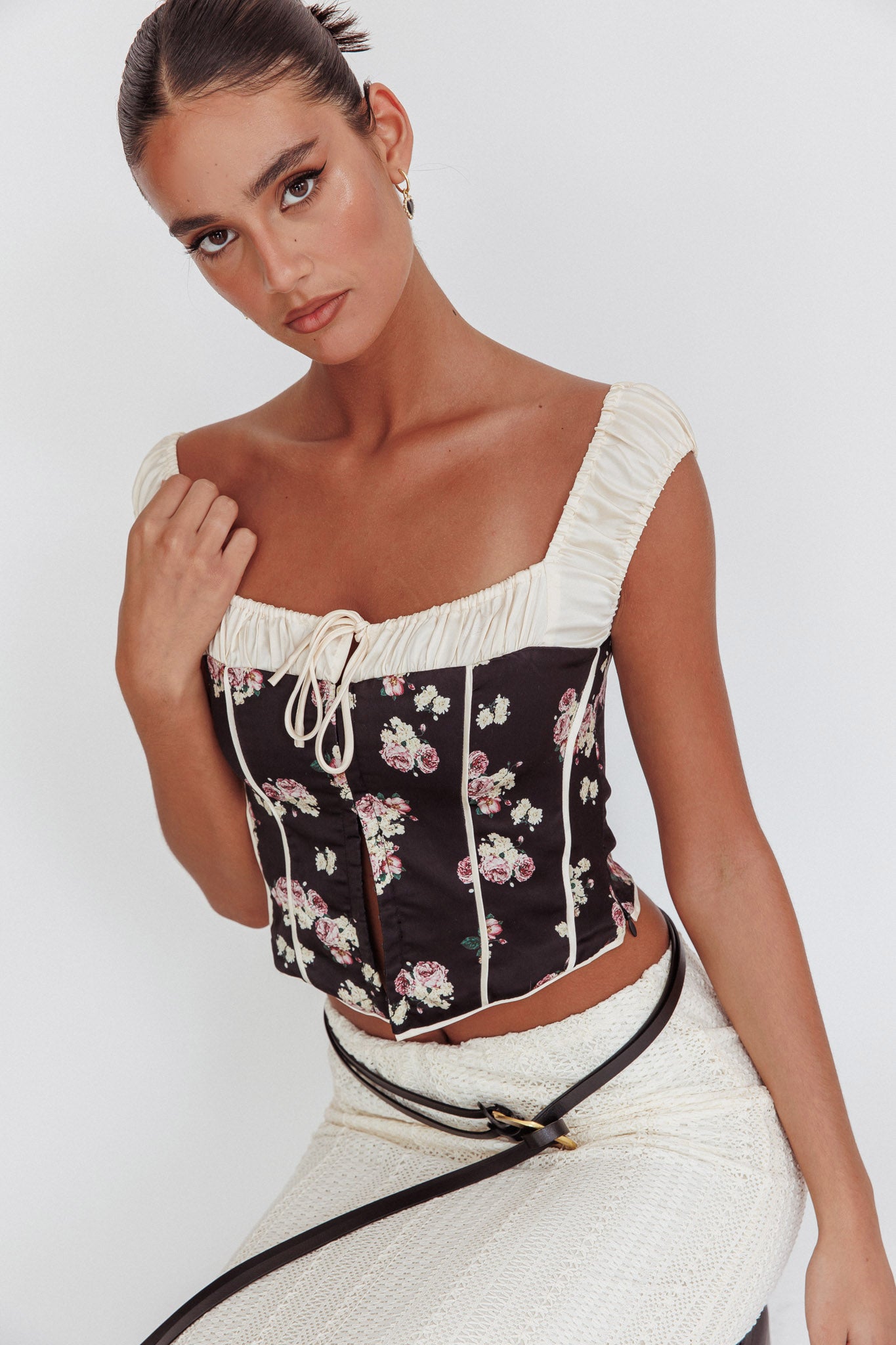 Take A Chance Drawstring Neckline Top Black-Maymioy