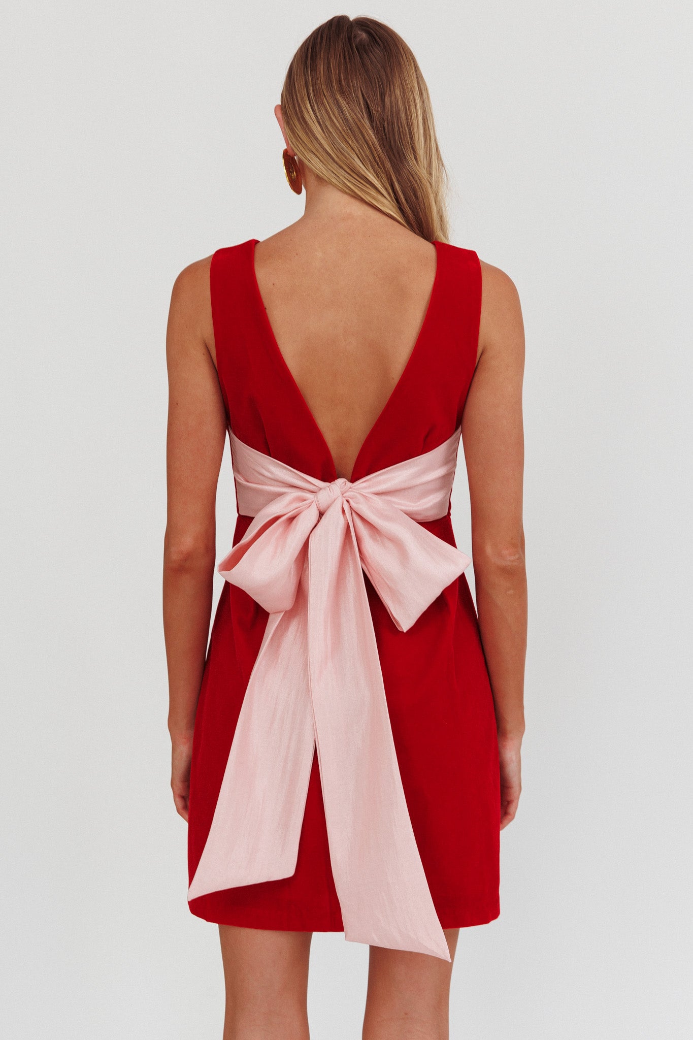 Unrequited Bow Back Mini Dress Red/Pink-Maymioy