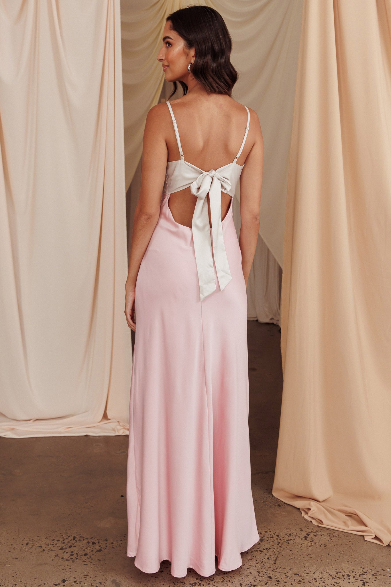 Bayleigh Low Bow Tie Back Dress Pink-Maymioy