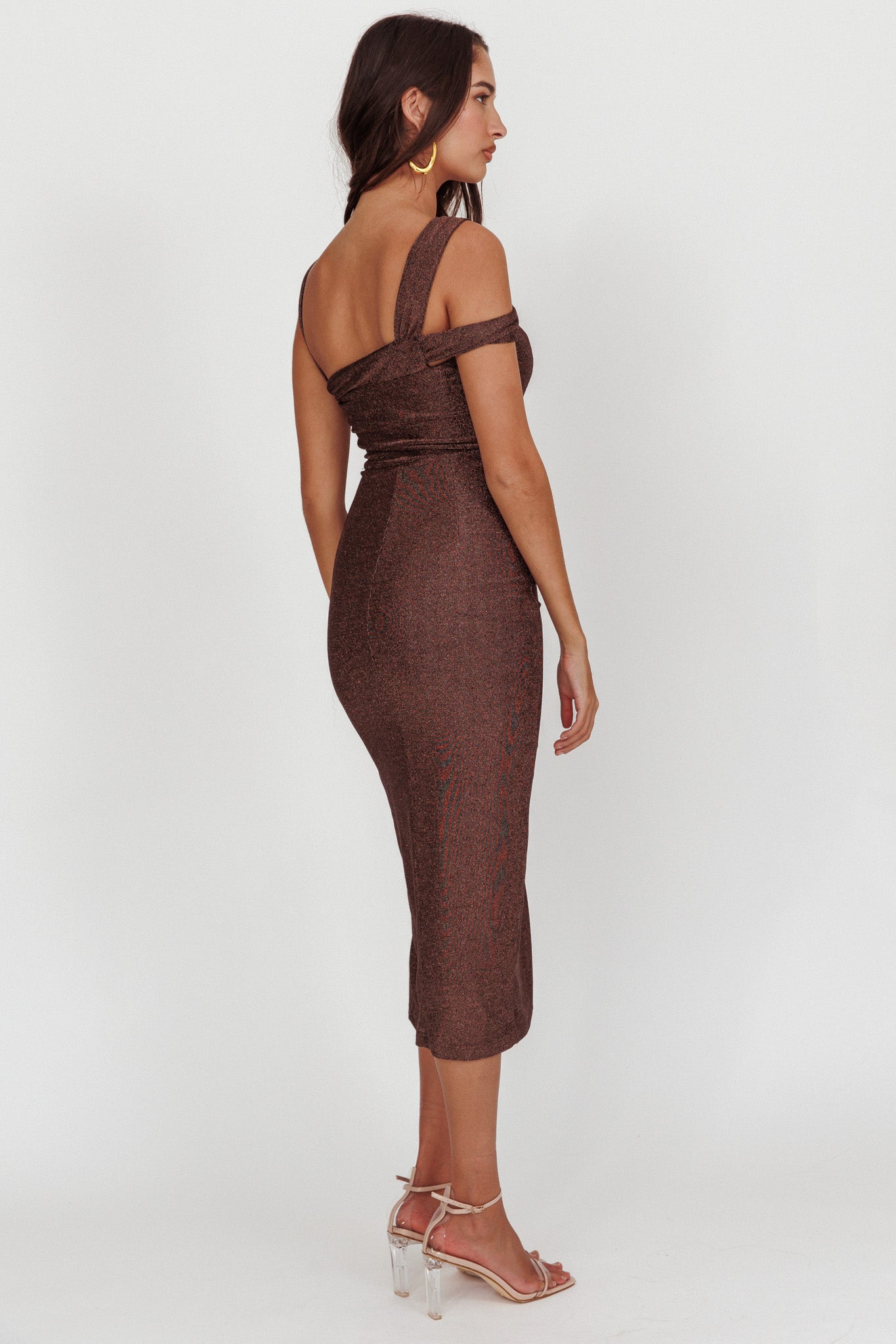 First Impressions One Shoulder Midi Dress Chocolate-Maymioy