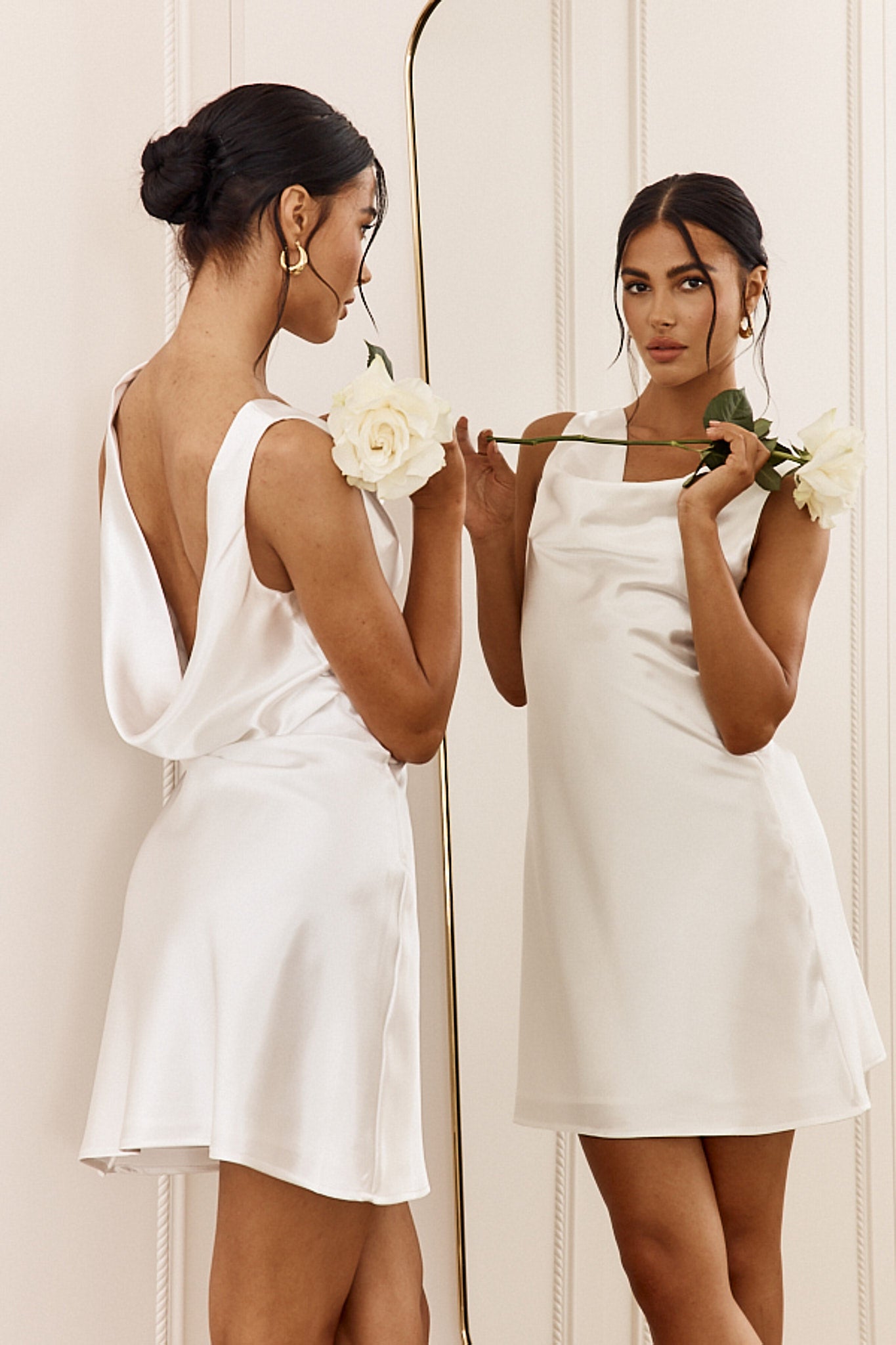 Casablanca Night Cowl Mini Dress White-Maymioy