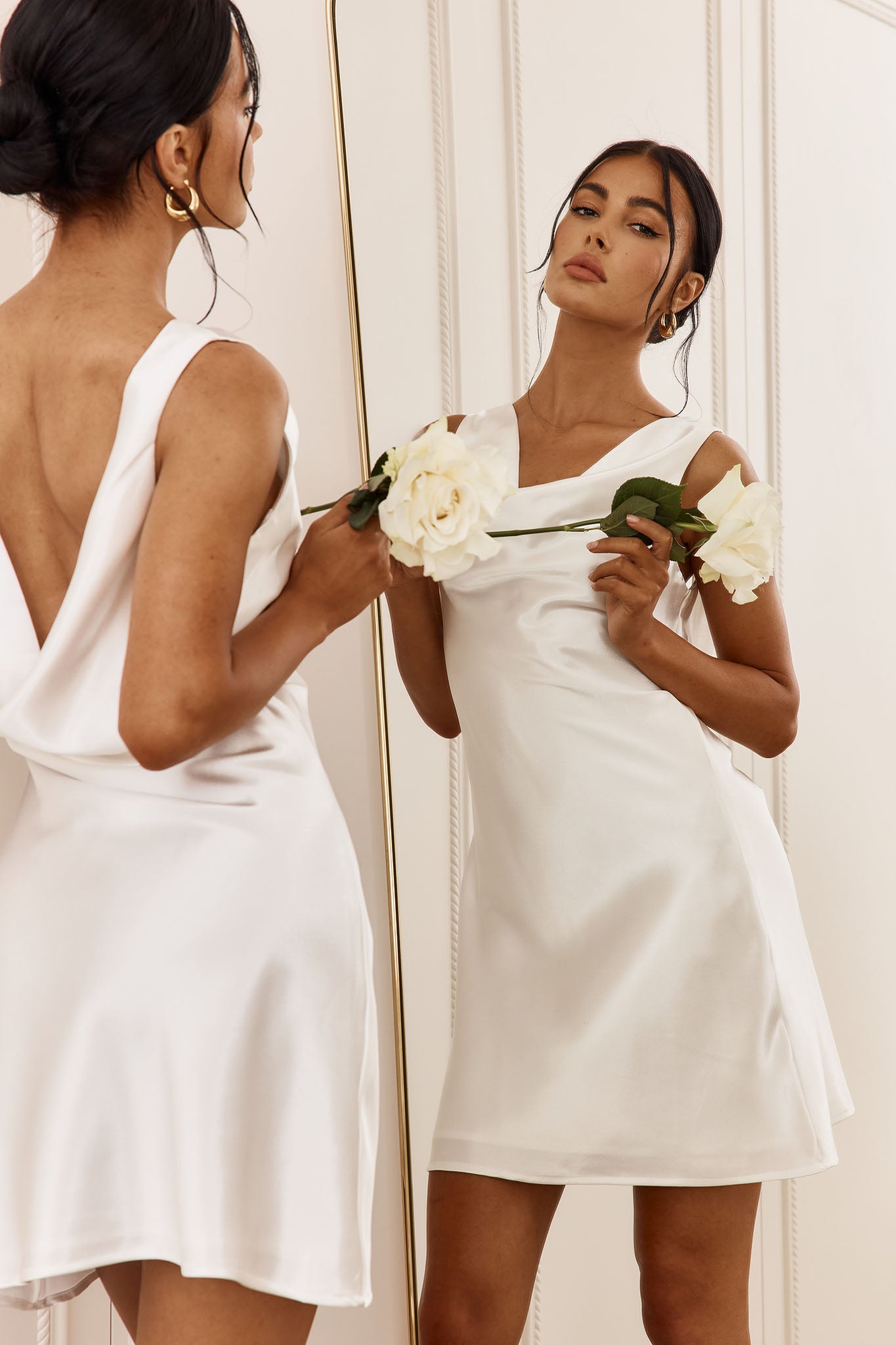 Casablanca Night Cowl Mini Dress White-Maymioy