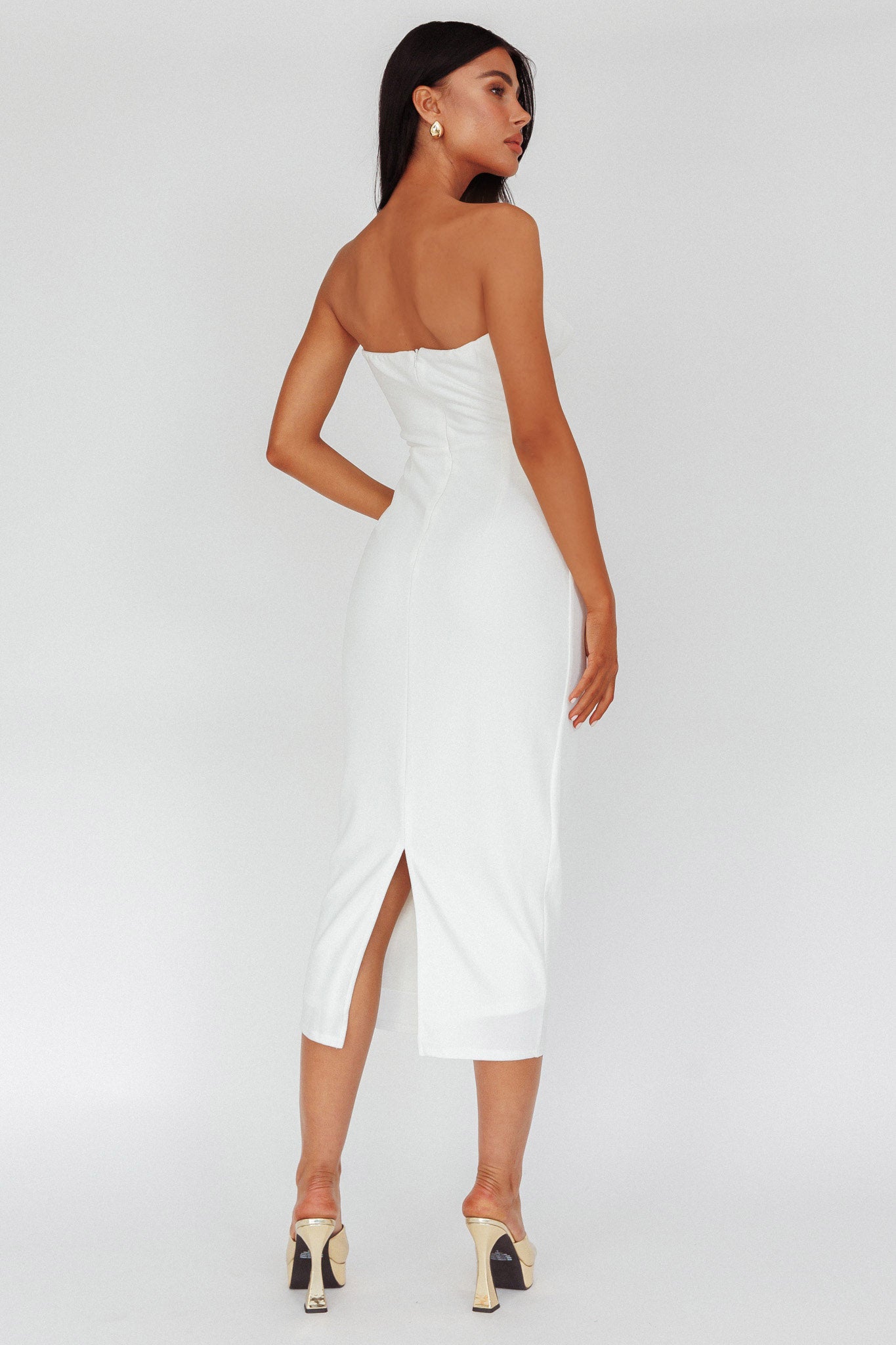 Hartly Strapless V-Neck Midi Dress Off White-Maymioy