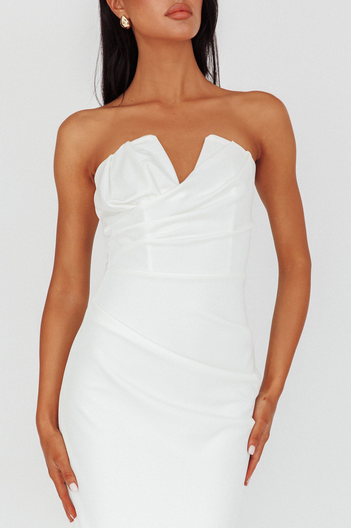 Hartly Strapless V-Neck Midi Dress Off White-Maymioy