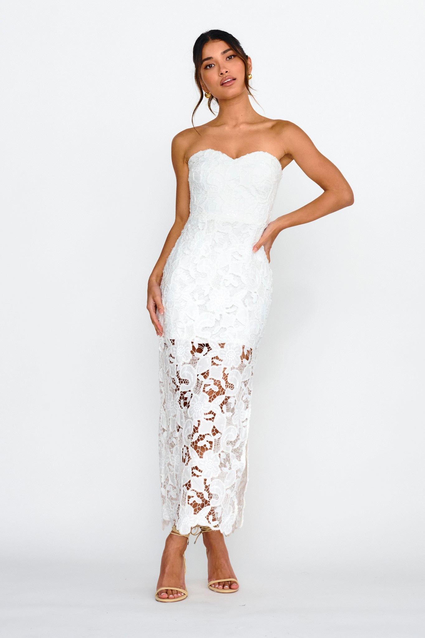 Parisa Sequin Embroidery Overlay Midi Dress White-Maymioy