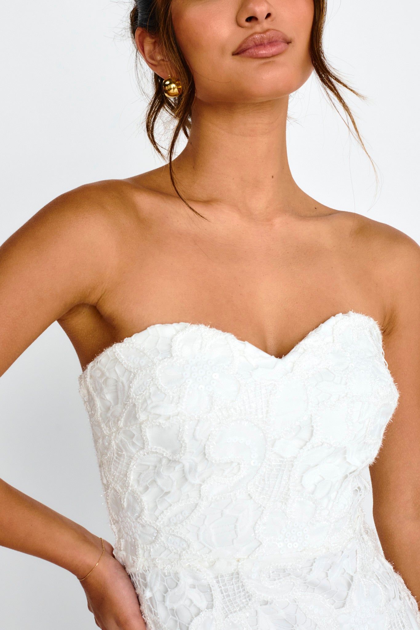 Parisa Sequin Embroidery Overlay Midi Dress White-Maymioy