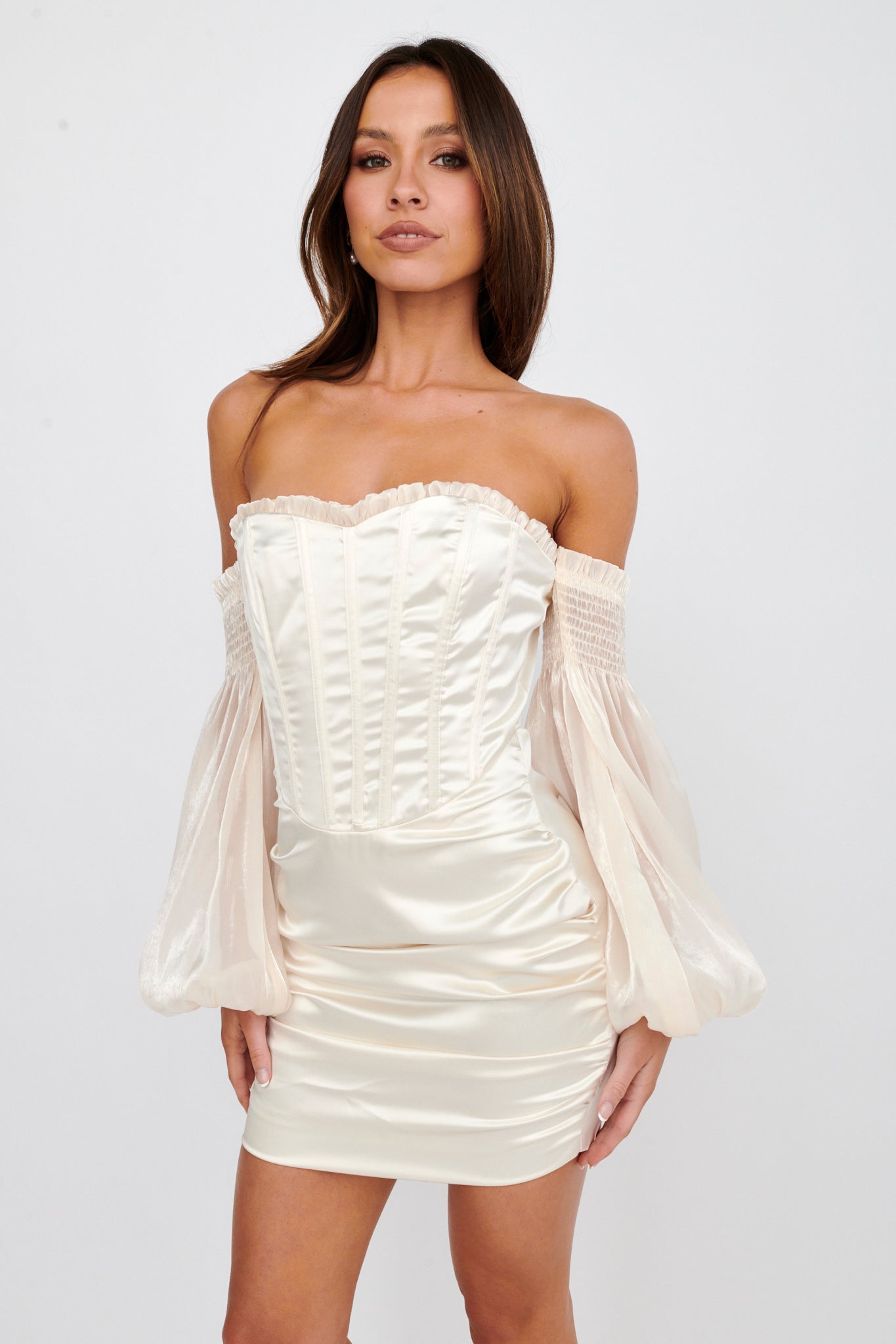 Dance The Night Corset Bodice Mini Dress Cream-Maymioy