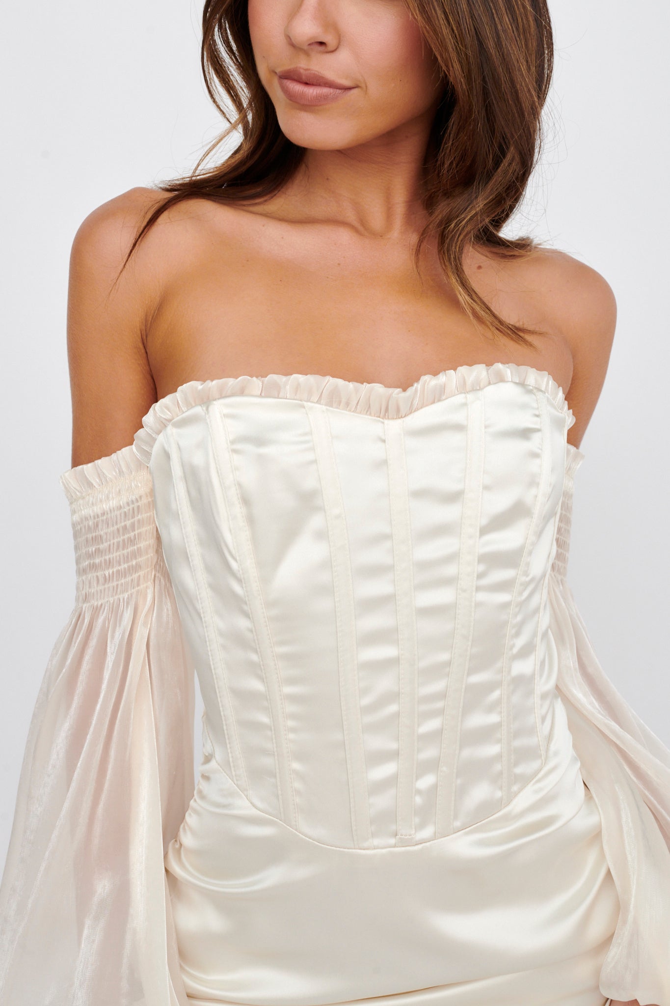 Dance The Night Corset Bodice Mini Dress Cream-Maymioy