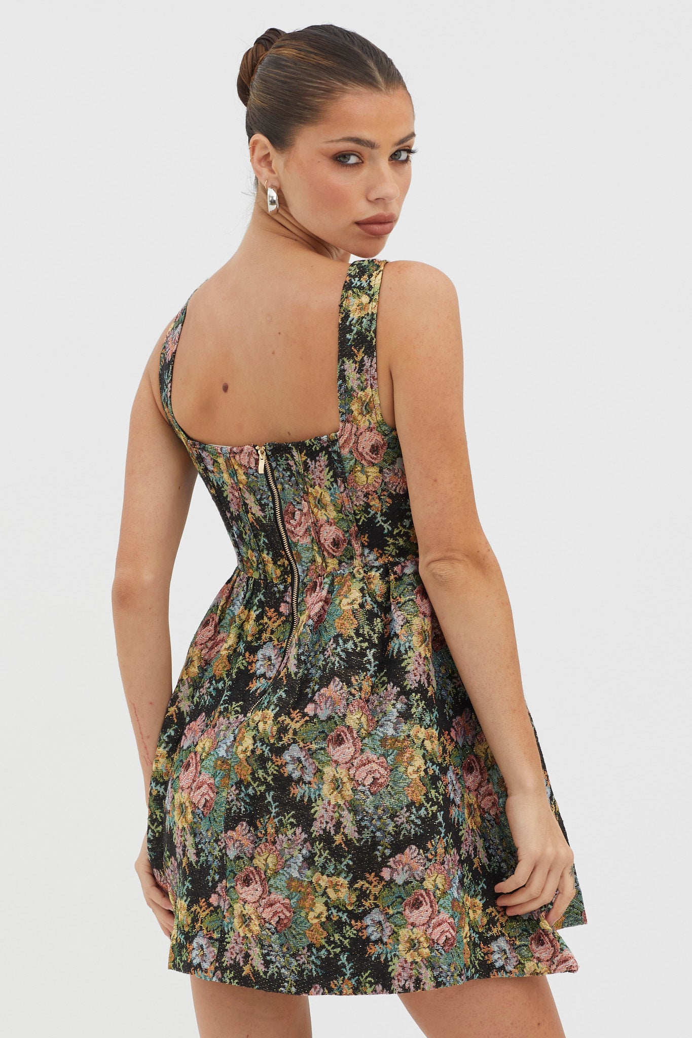 Strong Feelings A-Line Floral Embroidery Dress Black-Maymioy