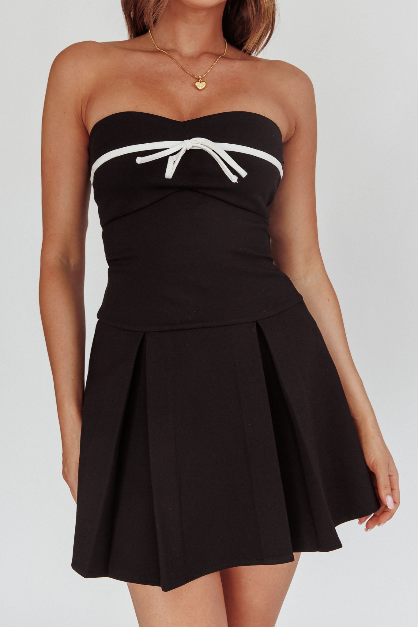 Camelia Box Pleat Bow Mini Dress Black-Maymioy