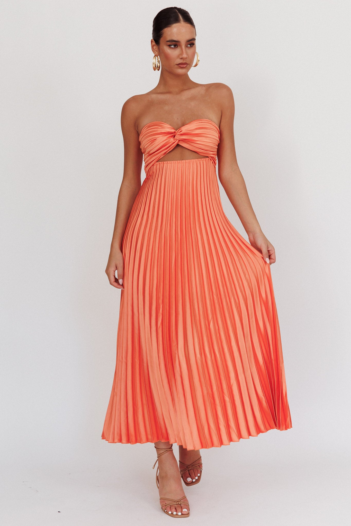 Wicked Games Strapless Pleated Maxi Dress Orange-Maymioy