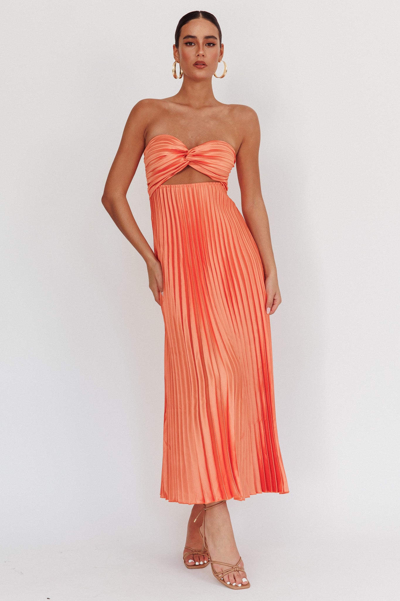 Wicked Games Strapless Pleated Maxi Dress Orange-Maymioy