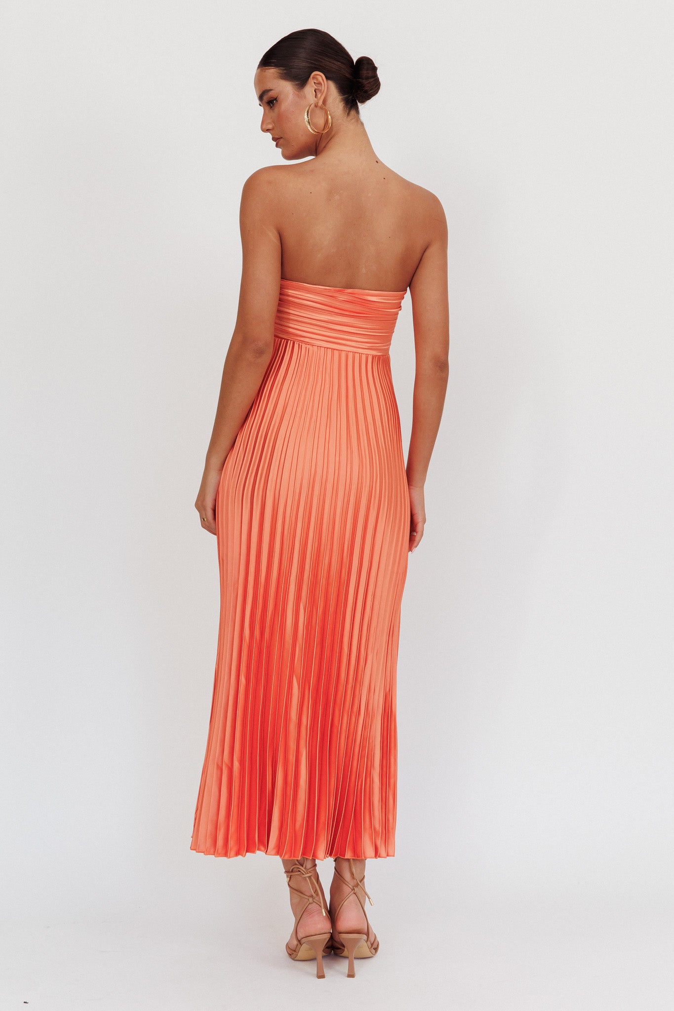 Wicked Games Strapless Pleated Maxi Dress Orange-Maymioy