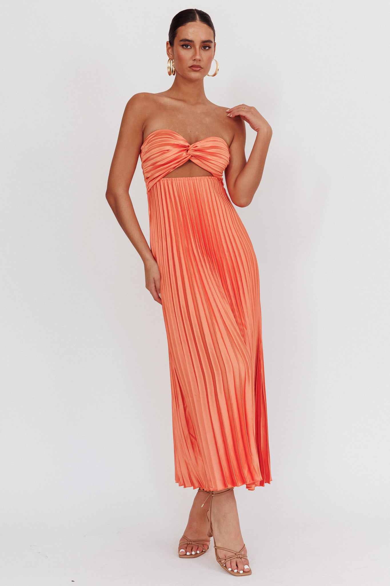 Wicked Games Strapless Pleated Maxi Dress Orange-Maymioy
