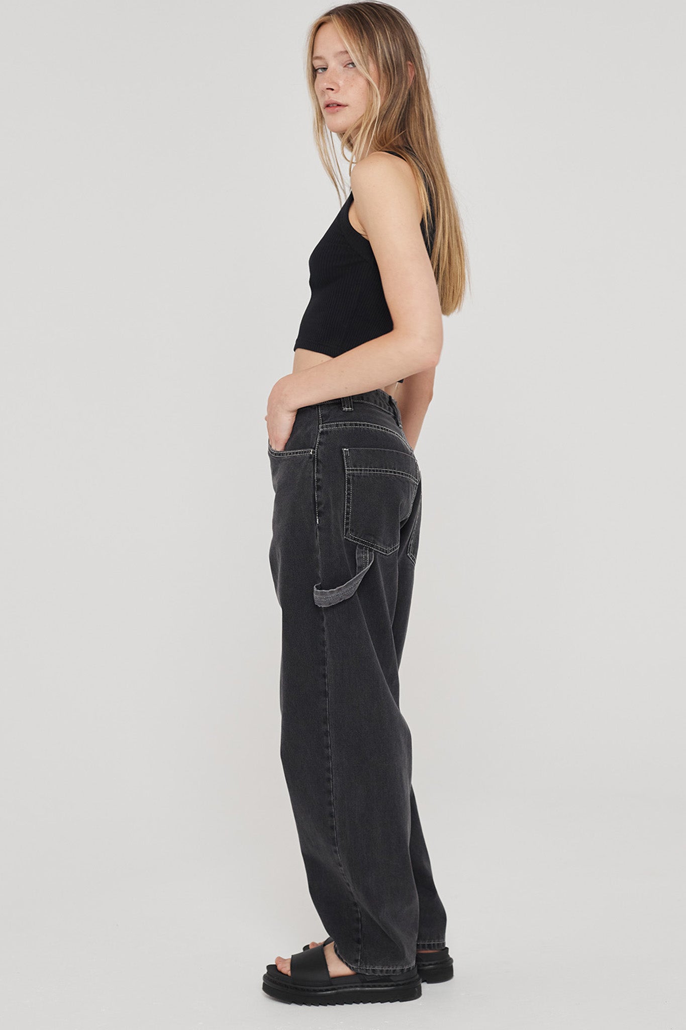 DR DENIM Faye Worker Concrete Black-Maymioy