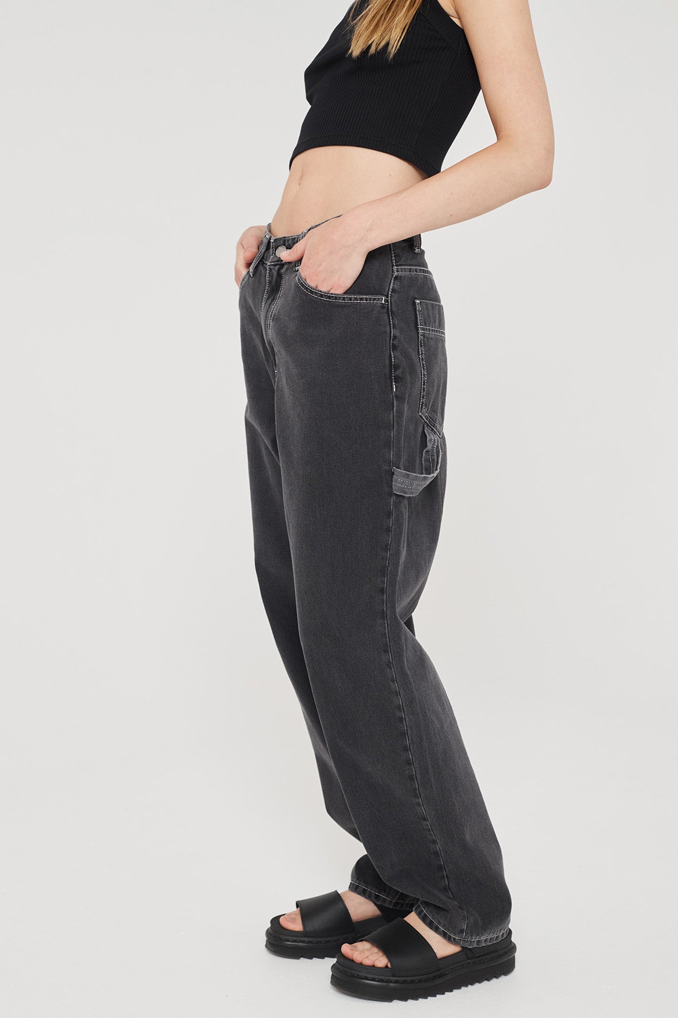 DR DENIM Faye Worker Concrete Black-Maymioy