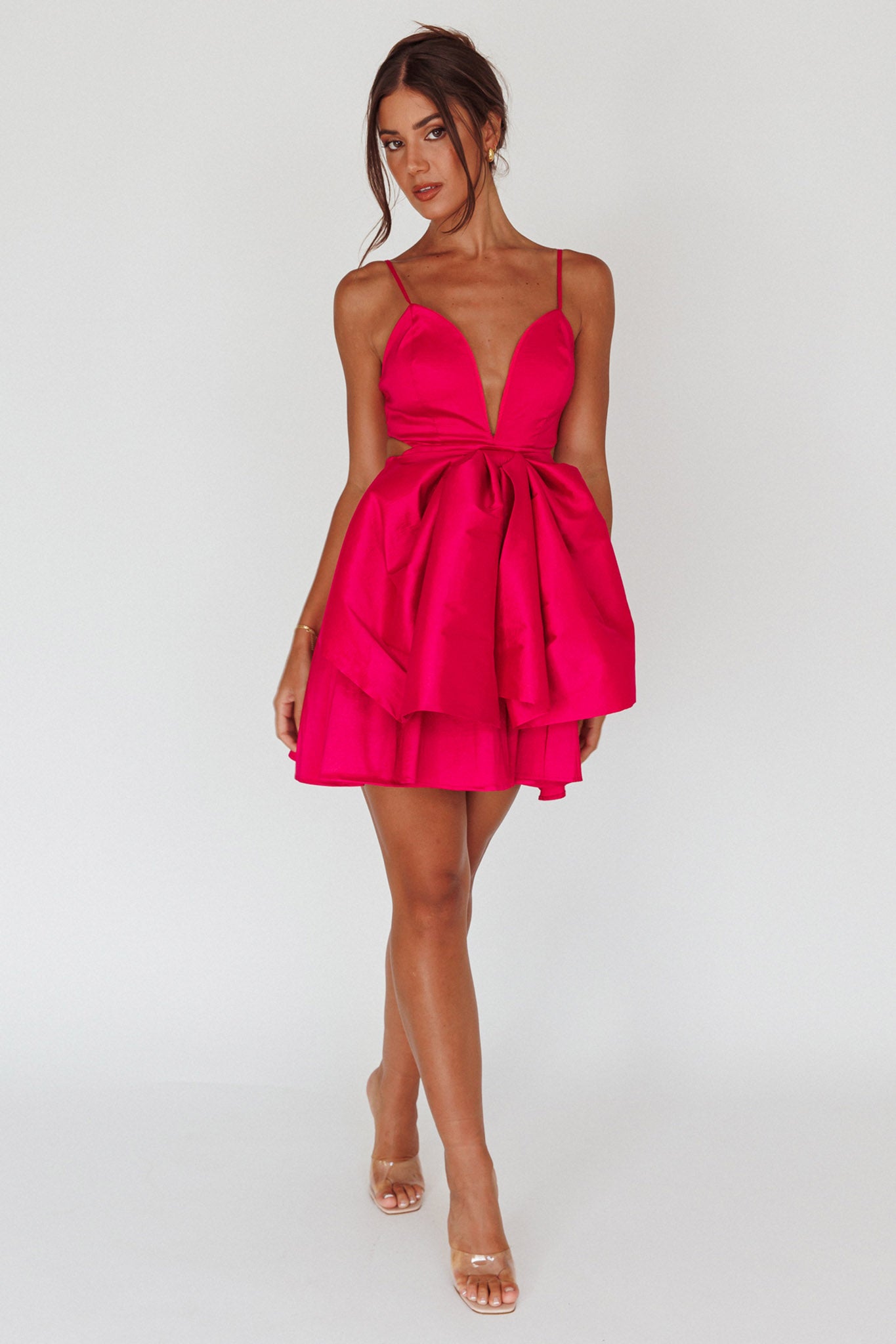 Life Is Rosy Large Bow Mini Dress Fuchsia-Maymioy