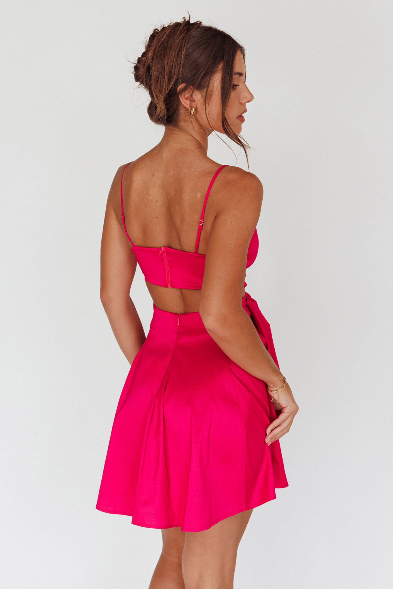Life Is Rosy Large Bow Mini Dress Fuchsia-Maymioy