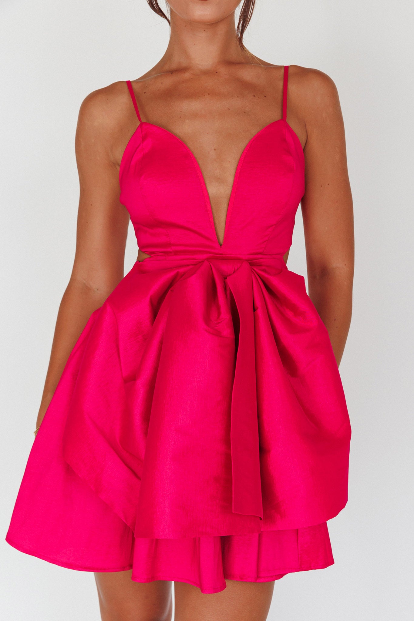 Life Is Rosy Large Bow Mini Dress Fuchsia-Maymioy