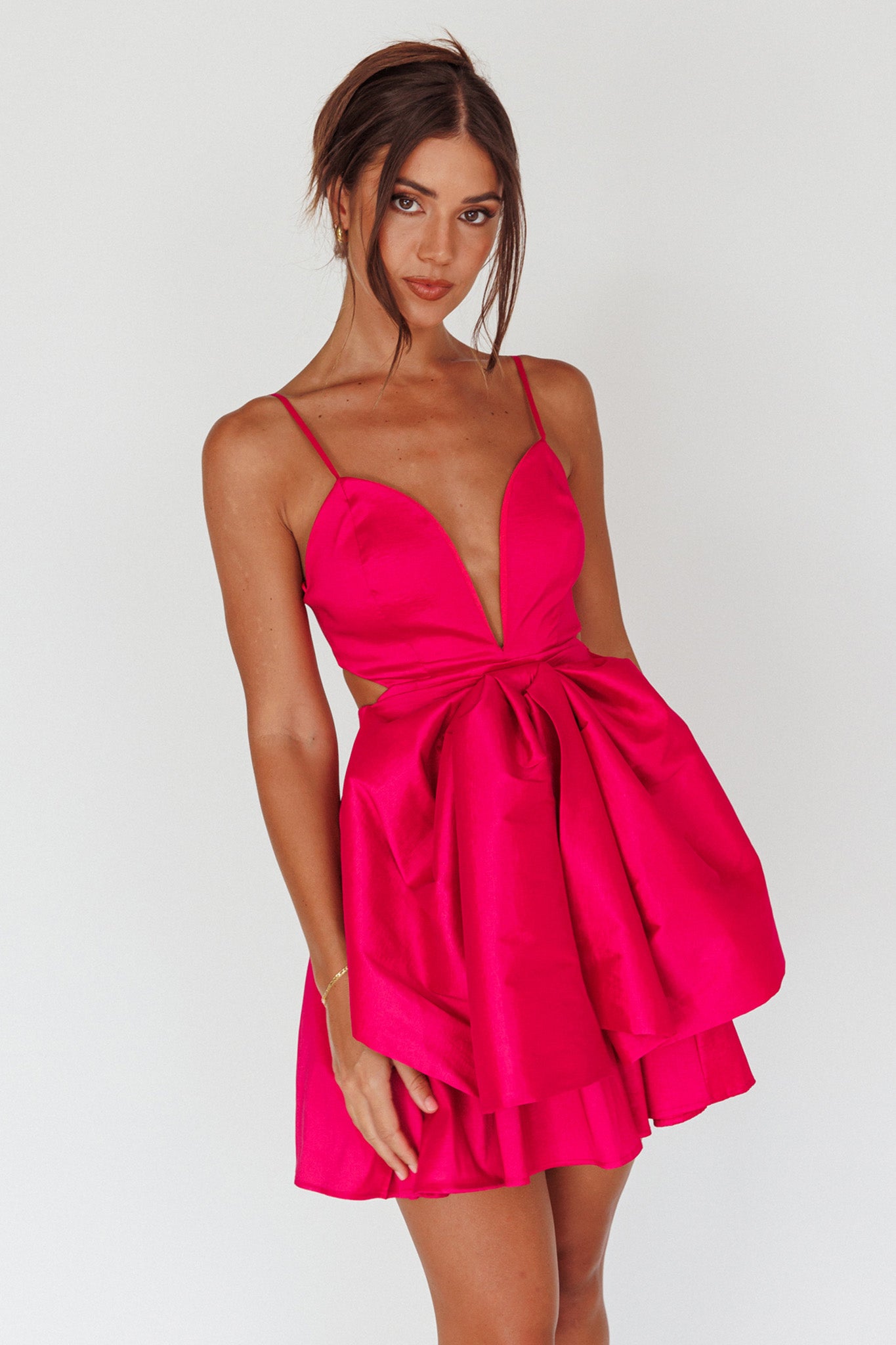 Life Is Rosy Large Bow Mini Dress Fuchsia-Maymioy