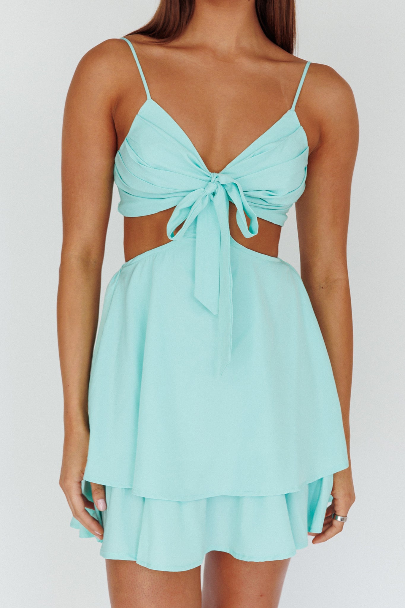 Jeneva Tied Bust Cut-Out Mini Dress Mint-Maymioy