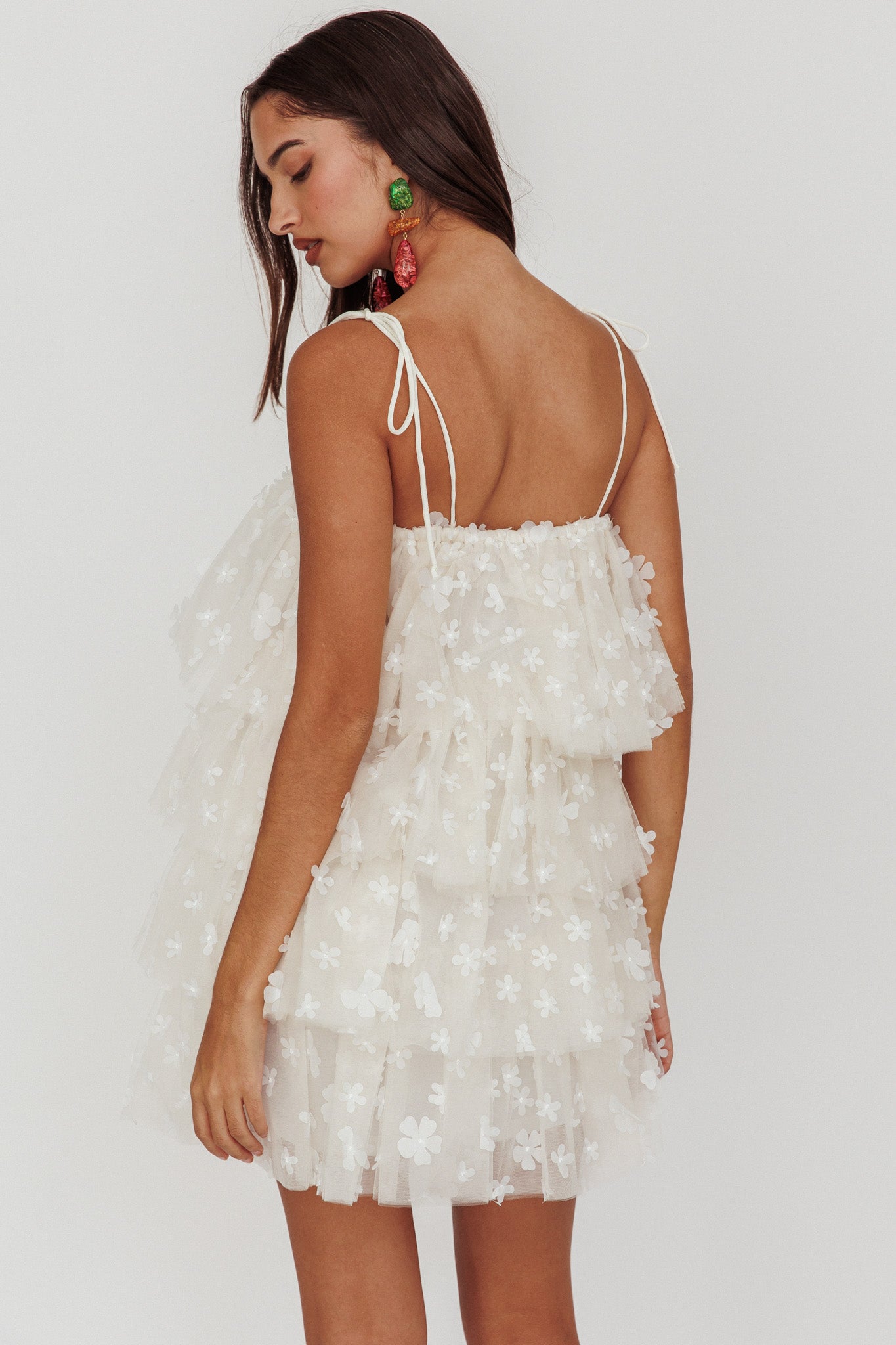 Tomorrow Tiered Ruffle Mini Dress Cream-Maymioy