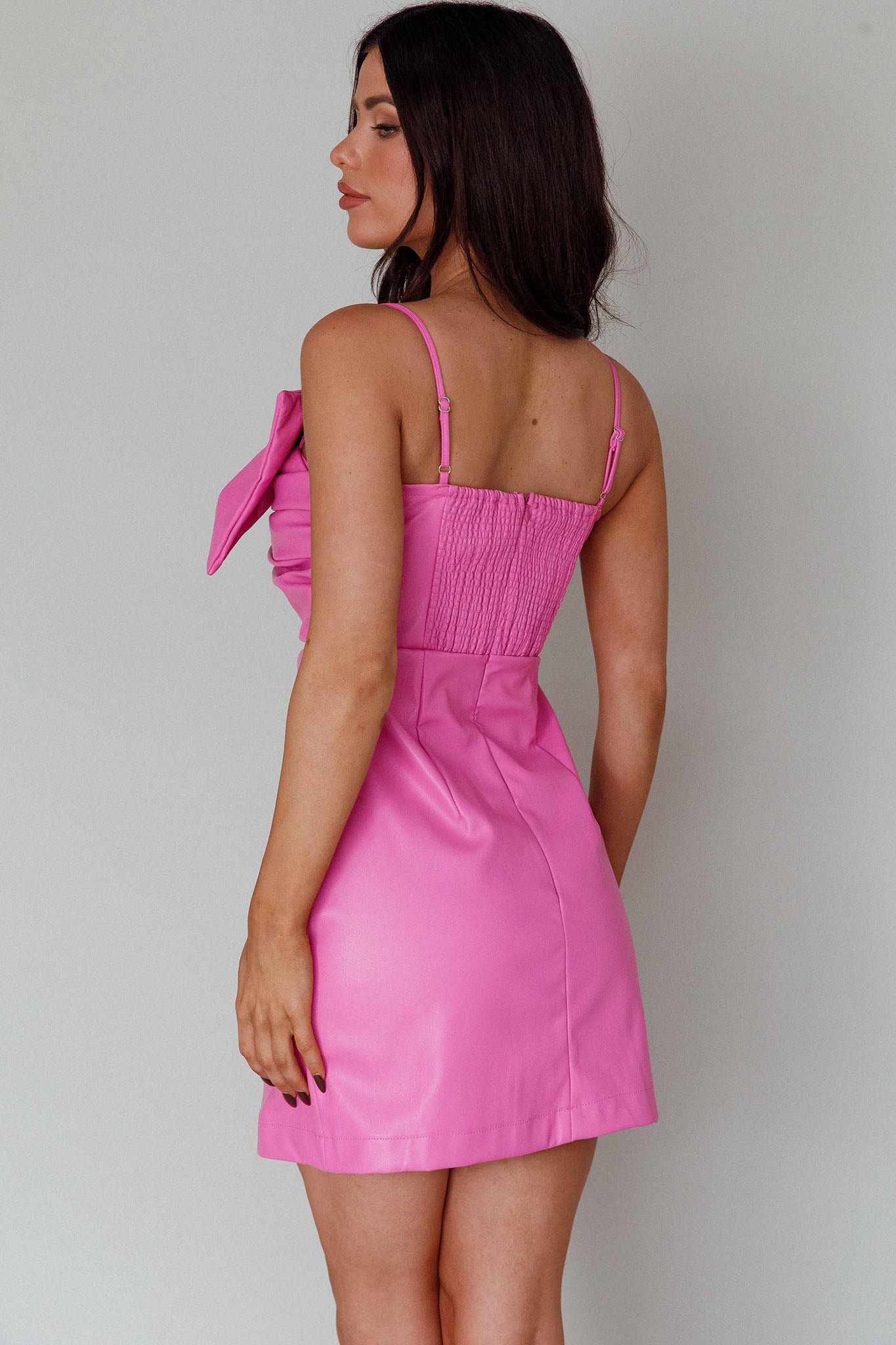 Dominika Faux Leather Mini Dress Pink-Maymioy