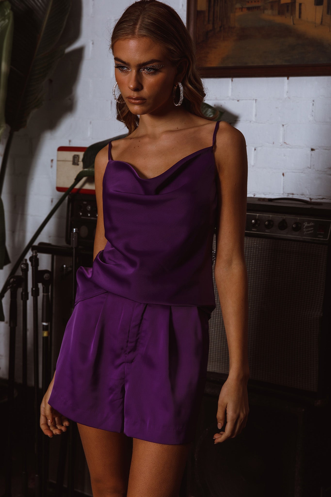 Taylah Cowl Neck Cami Top Purple-Maymioy