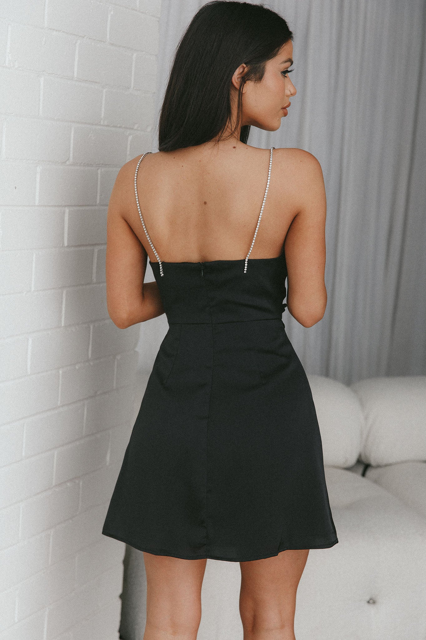 Insignia Twist Bust Diamante Mini Dress Black-Maymioy