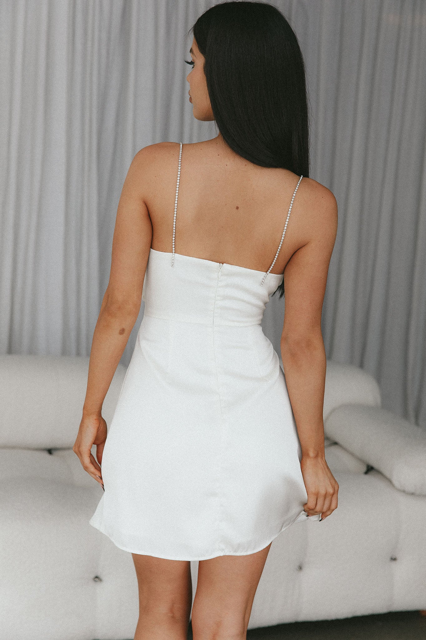 Insignia Twist Bust Diamante Mini Dress Cream-Maymioy