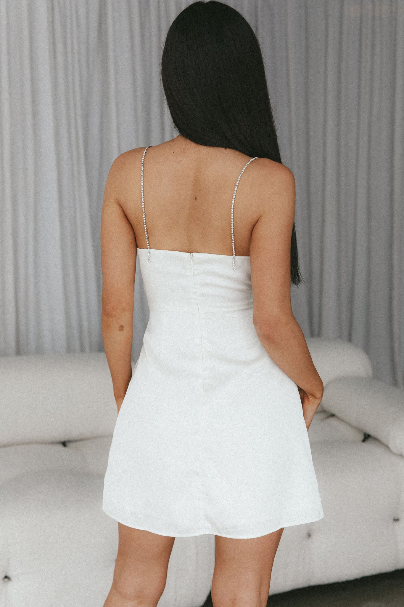 Insignia Twist Bust Diamante Mini Dress Cream-Maymioy