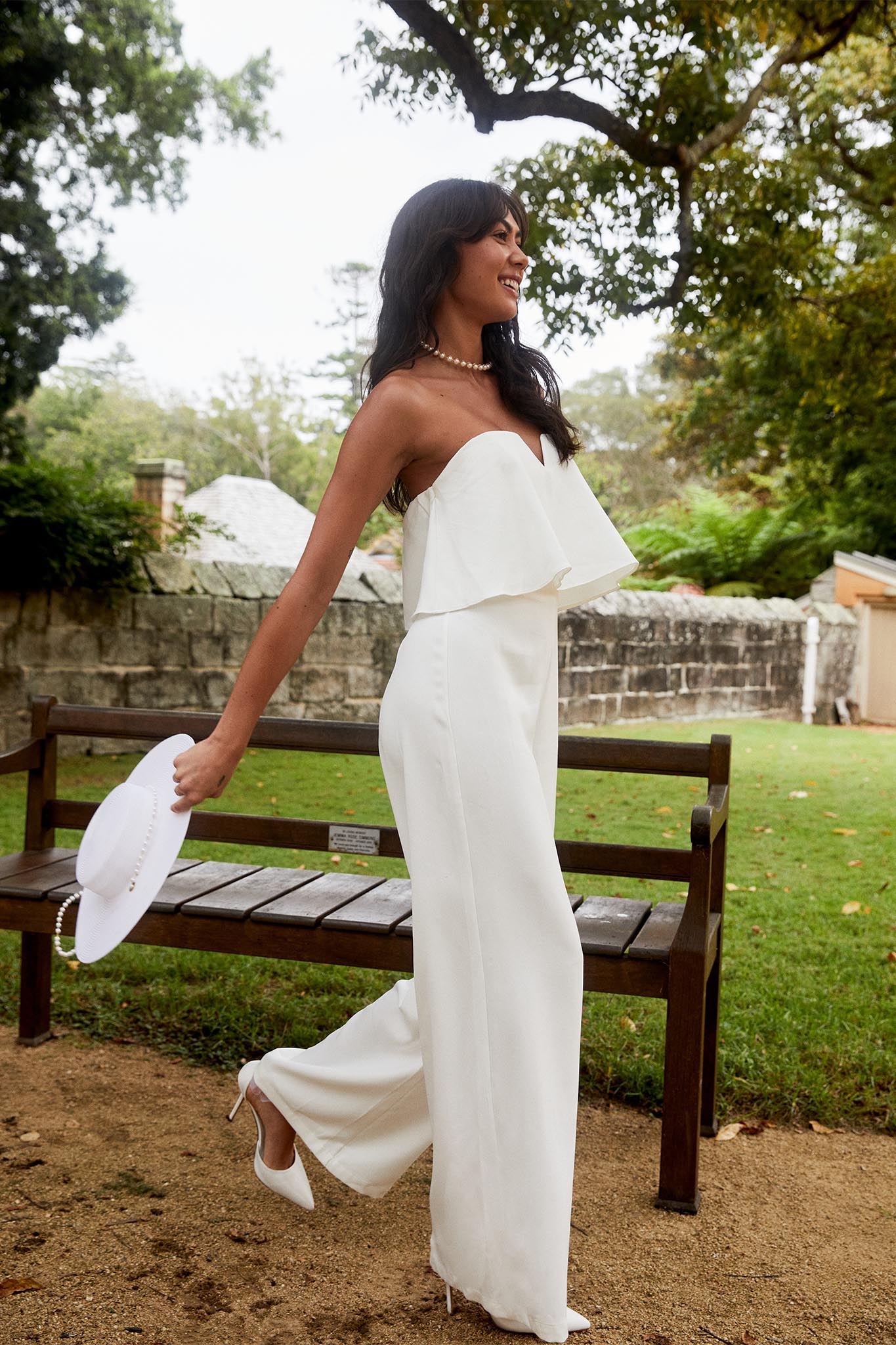 Butterfly Kiss Strapless Jumpsuit Off White-Maymioy